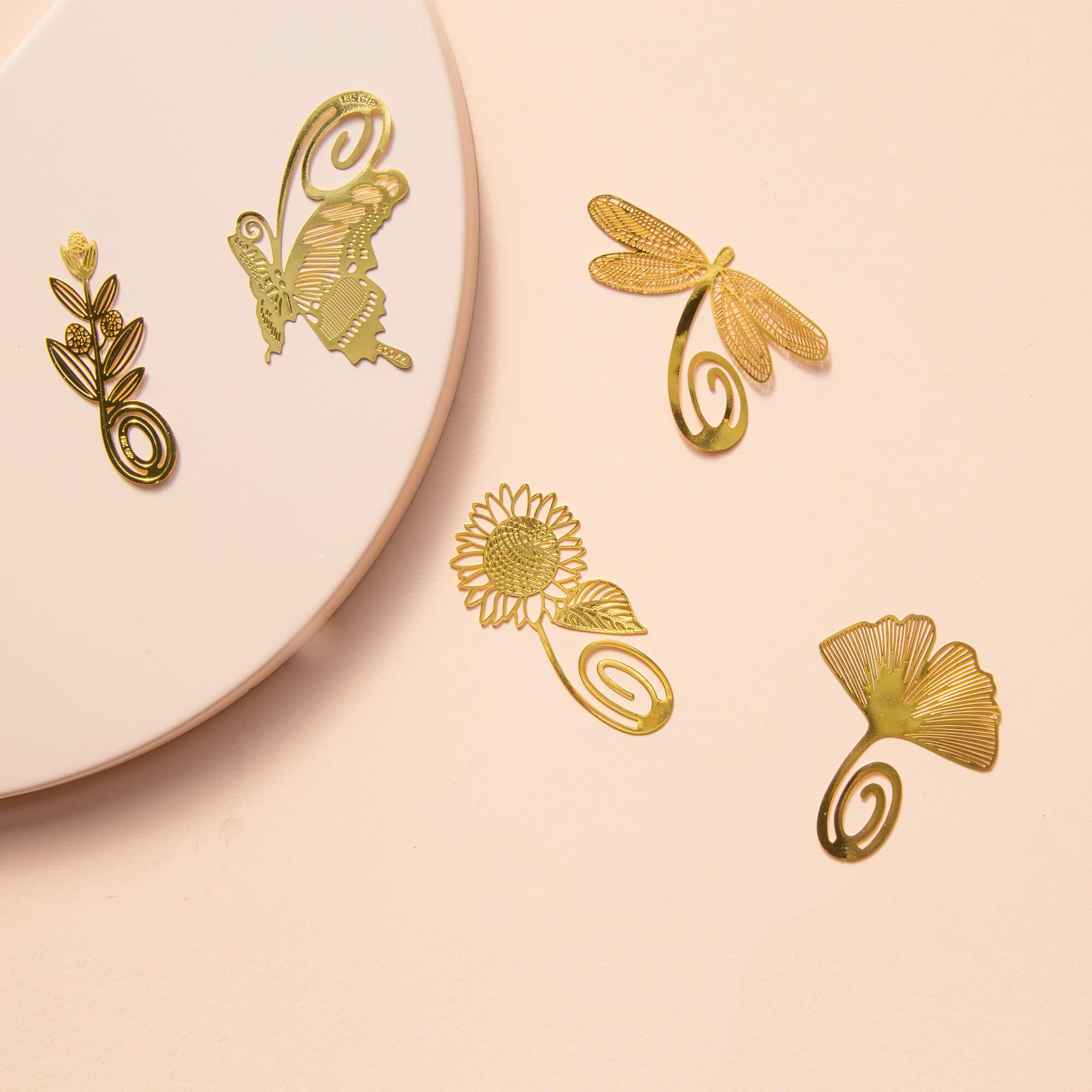 Gold Bookmarks Floral and Fauna Butterfly