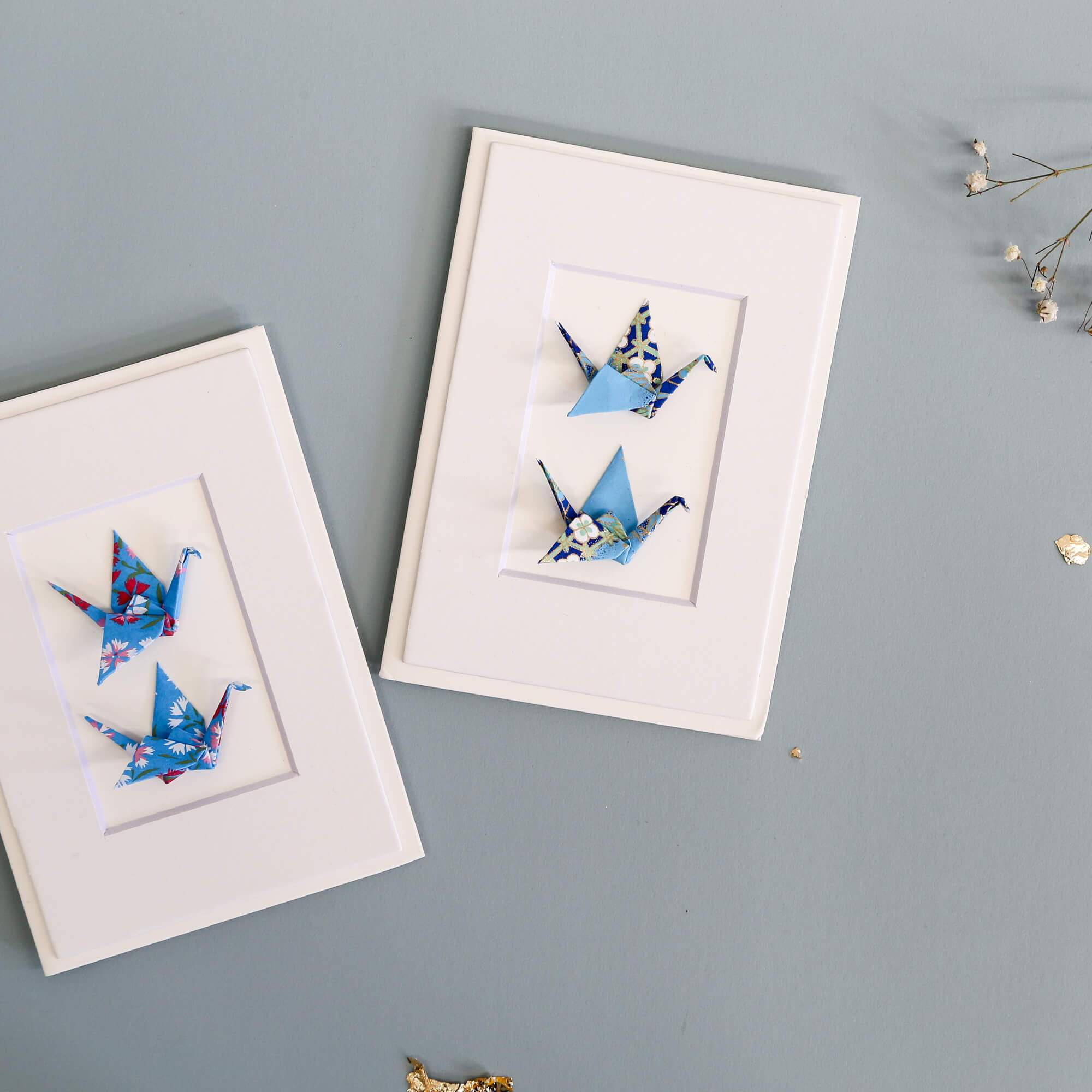 Card Twin Crane Flowers Blue