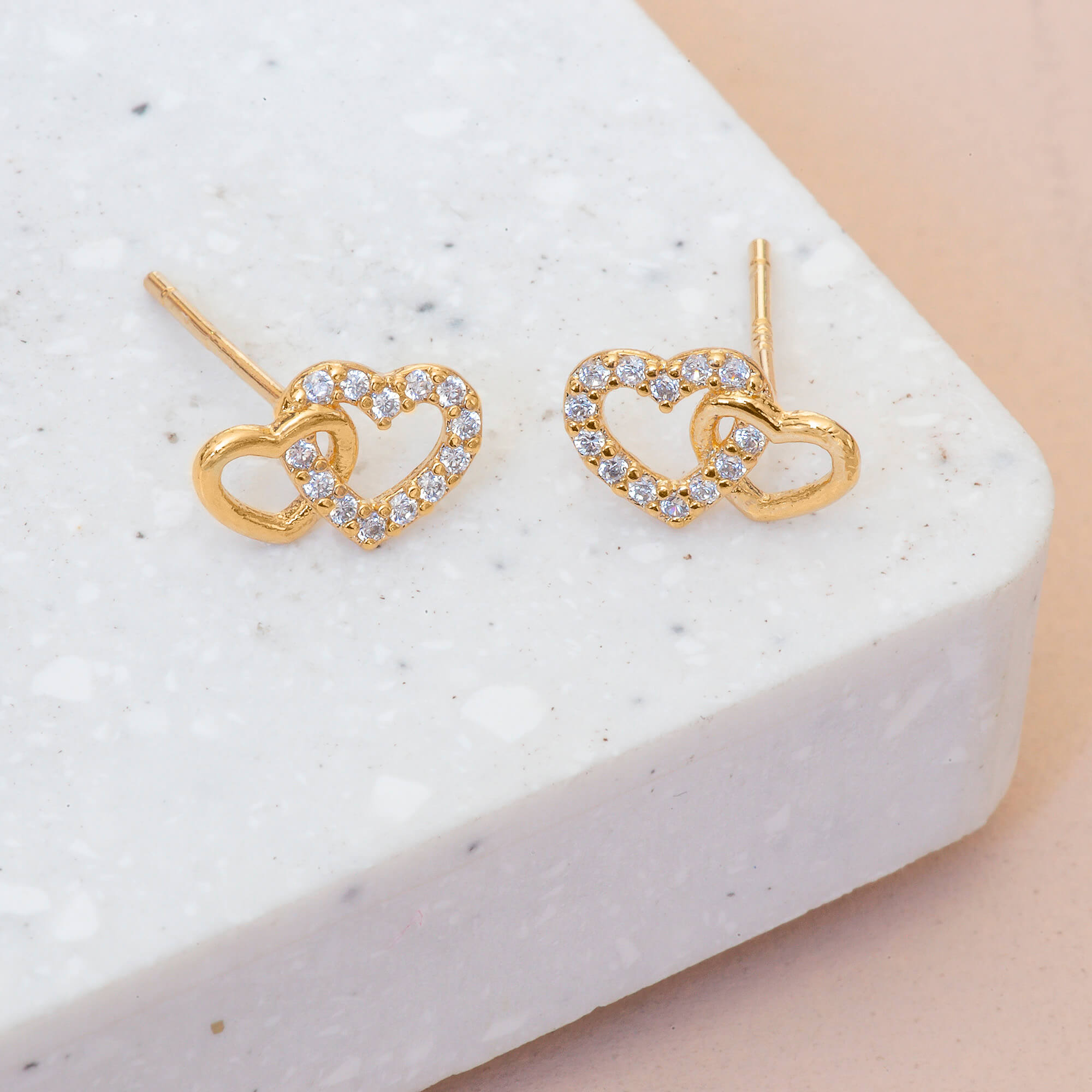 Earring Diamante Double Heart Stencil