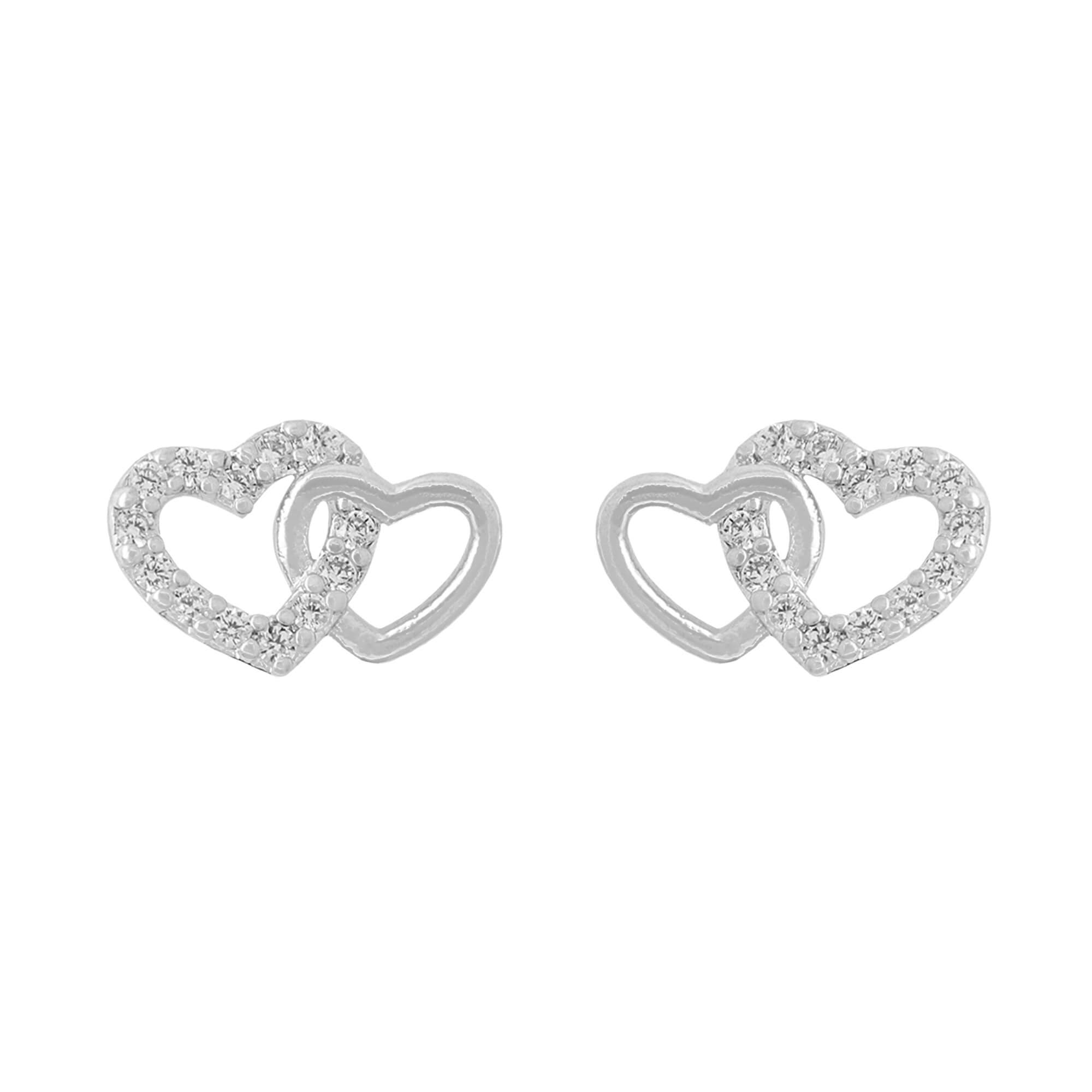 Earring Diamante Double Heart Stencil