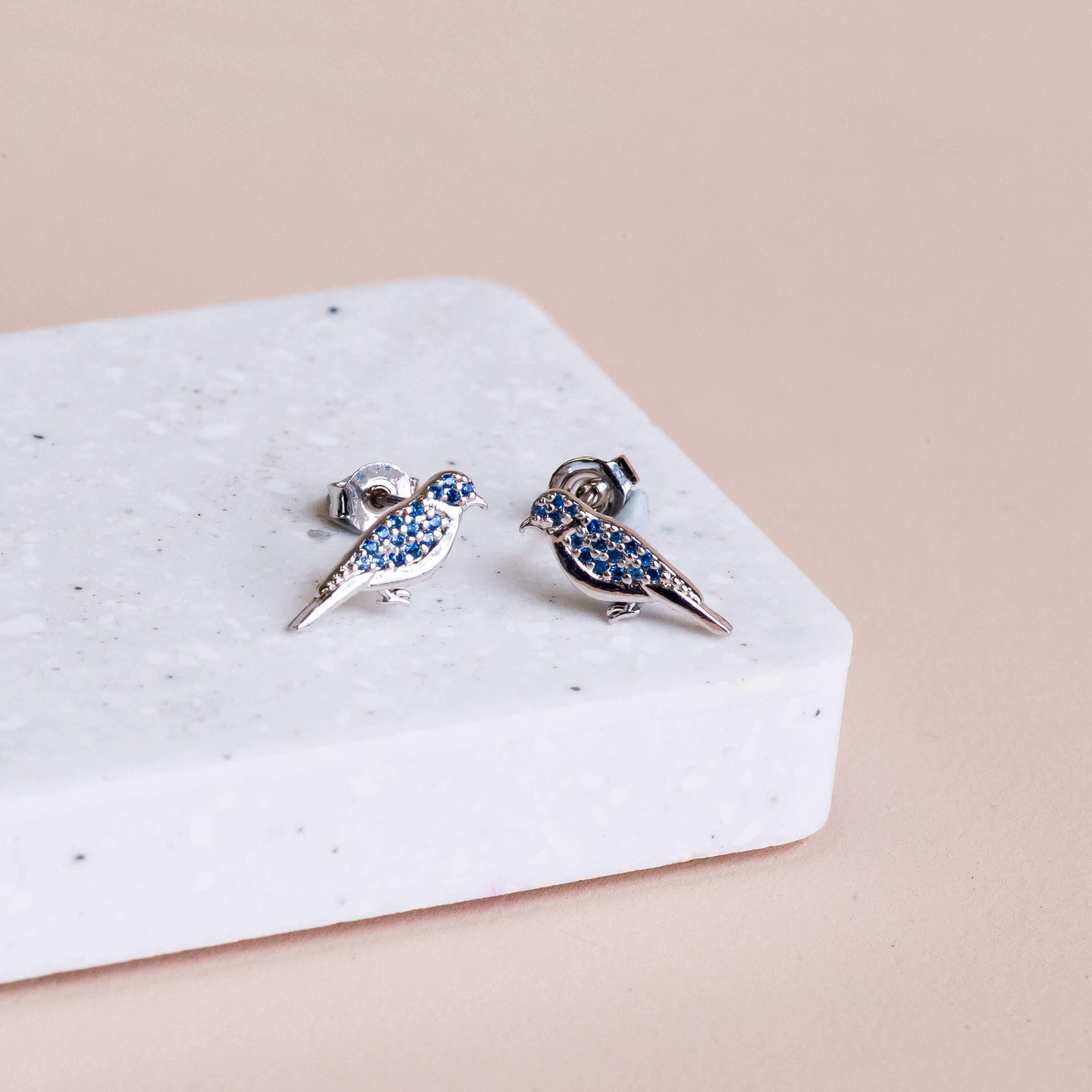 Earring Diamante Bird Blue*