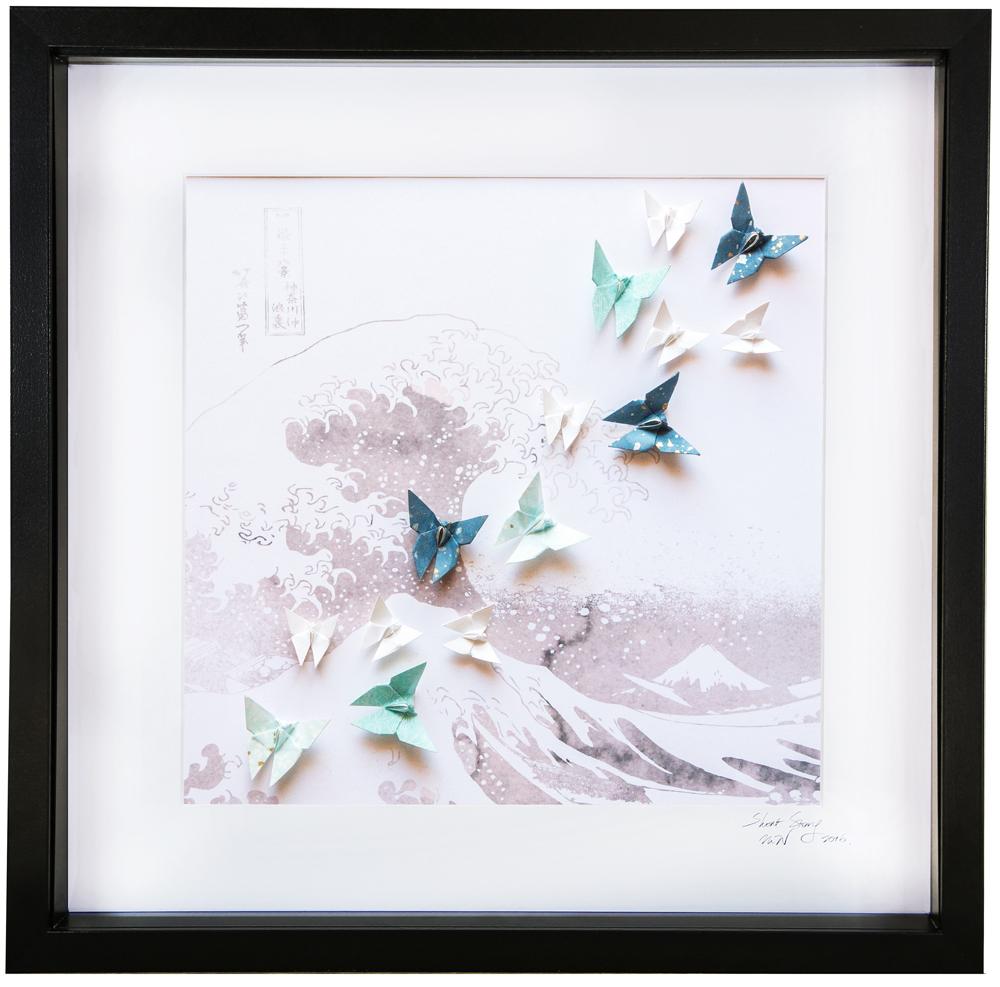 Large Black Frame Hokusai Waves