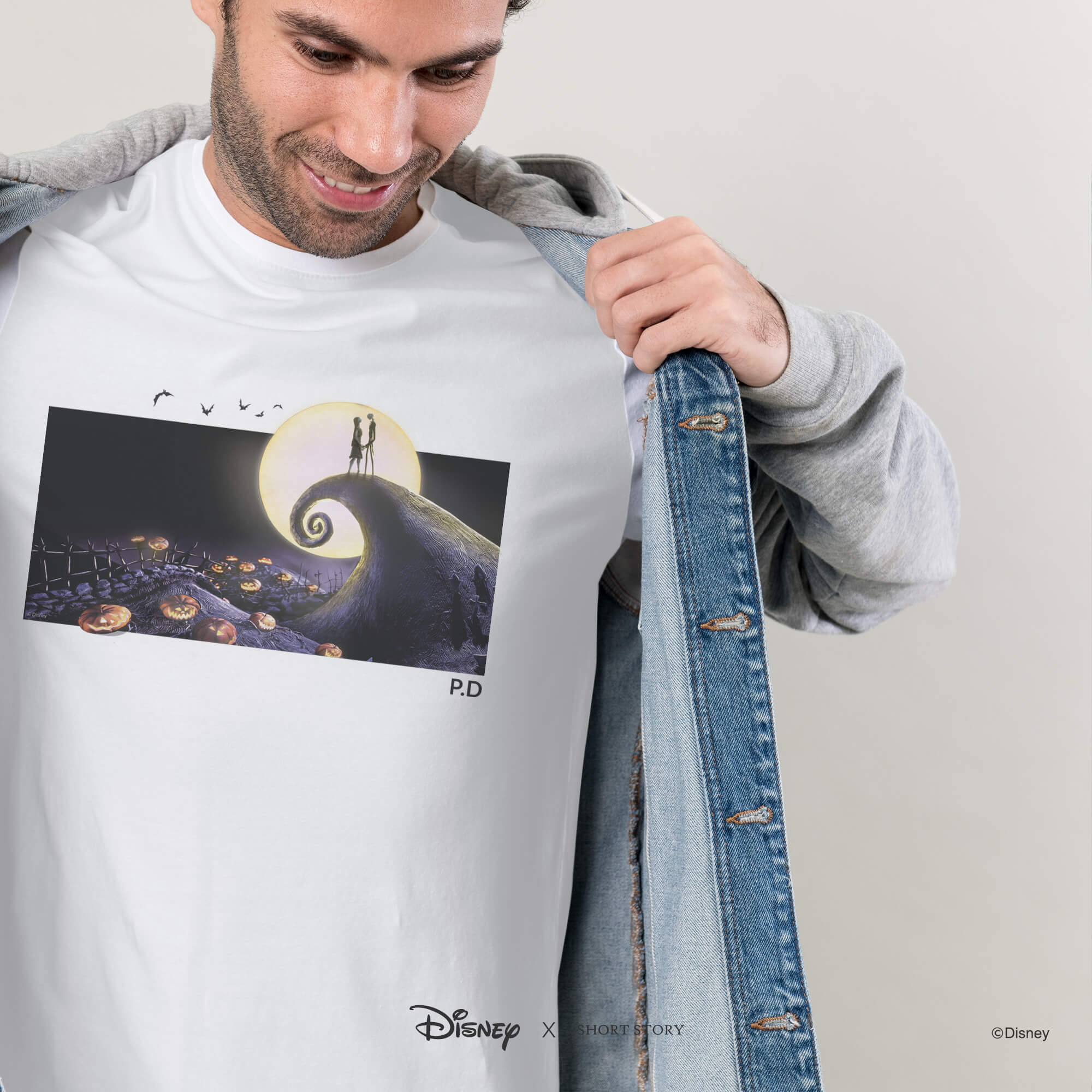 T-Shirt Print Nightmare Before Christmas Jack & Sally Under the Moonlight