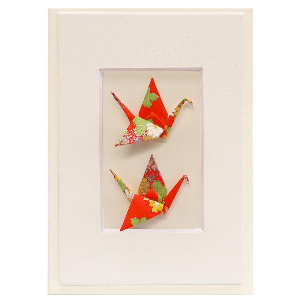 Card Twin Crane Flowers Red