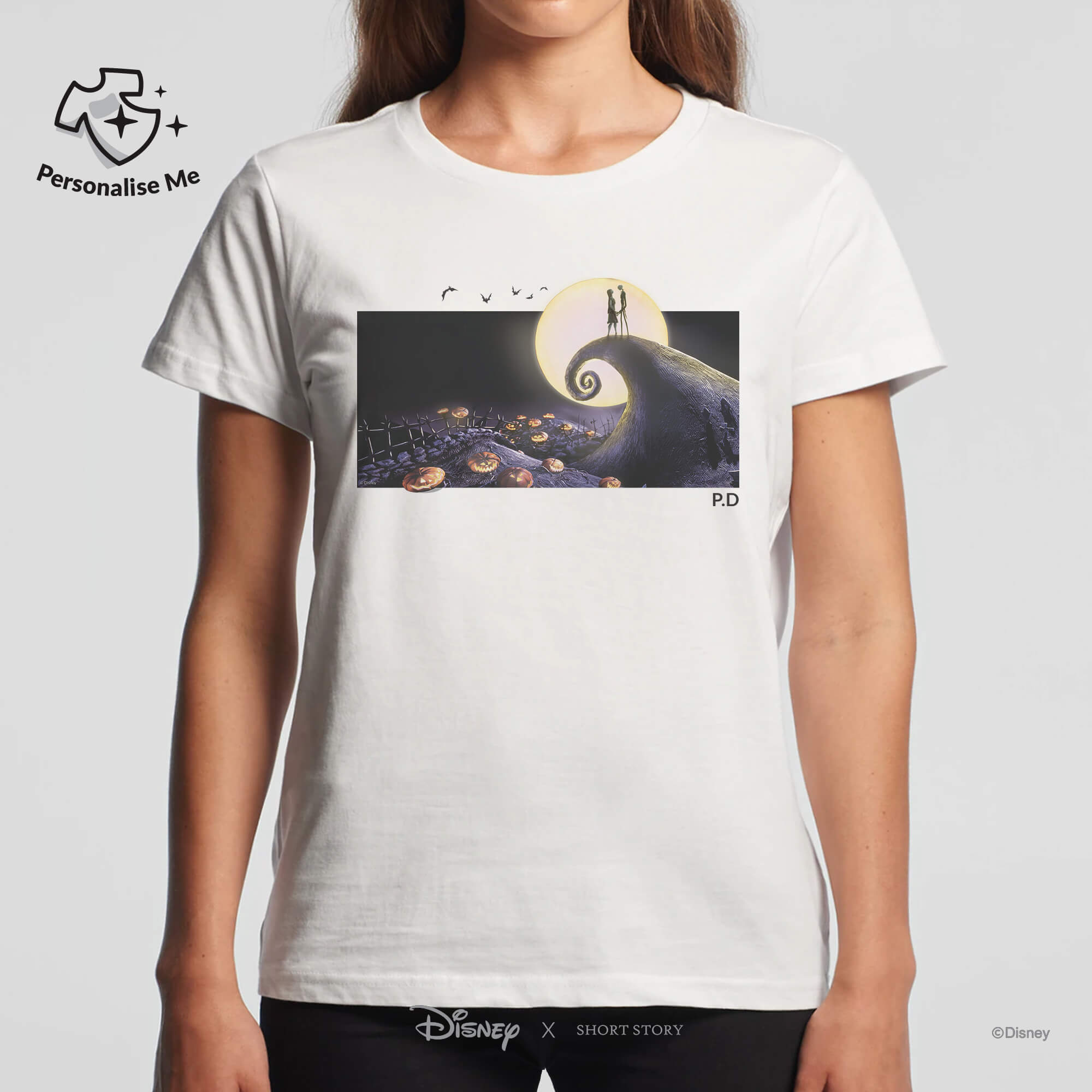 T-Shirt Print Nightmare Before Christmas Jack & Sally Under the Moonlight