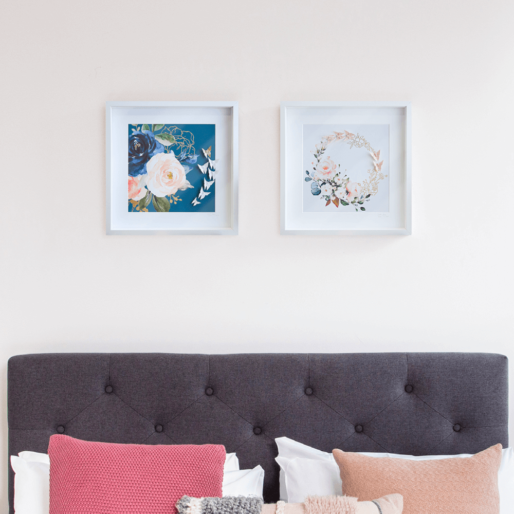 Large White Frame Floral Blue