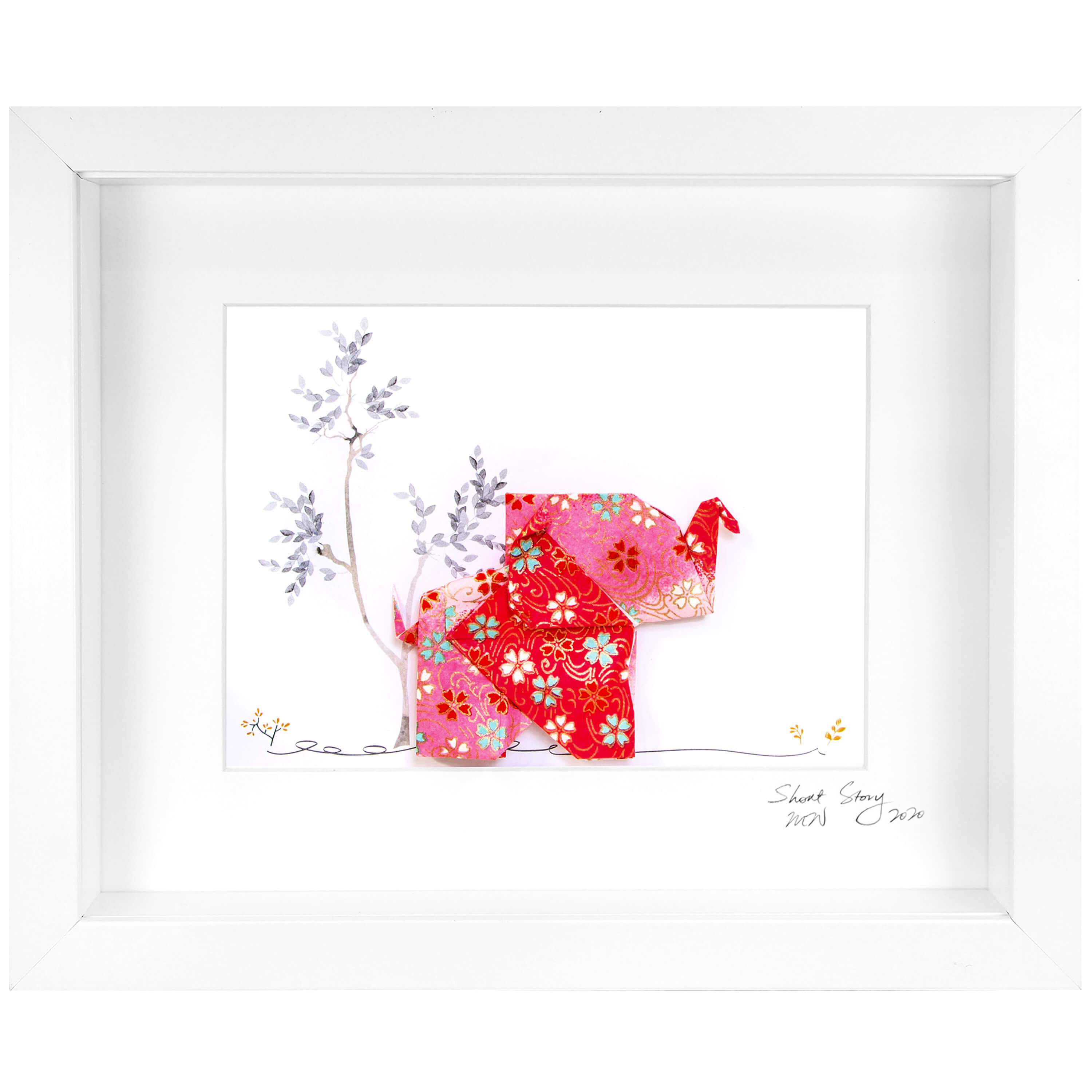 Small White Frame Happy Elephant Pink