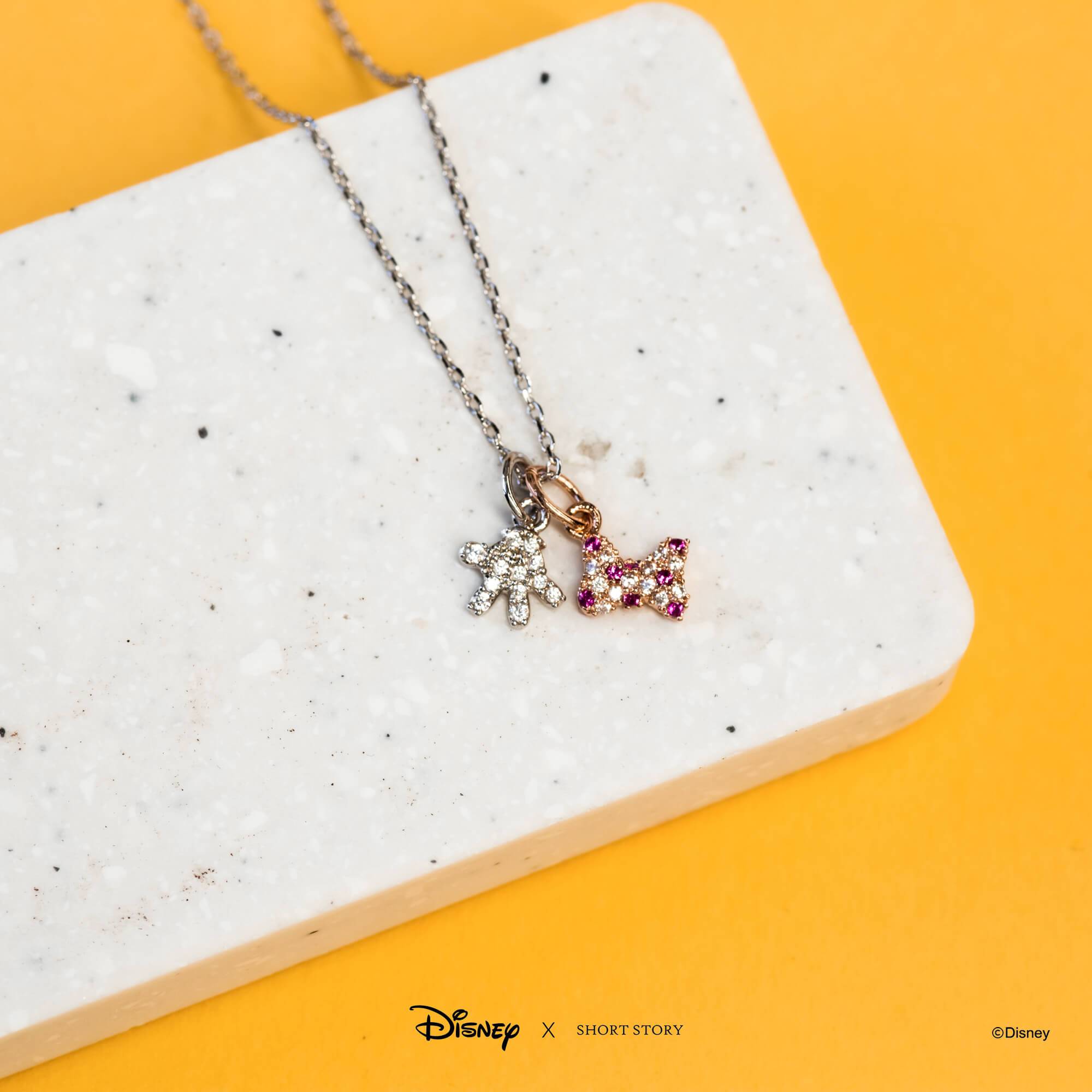 Disney Necklace Charm Diamante Minnie Bow