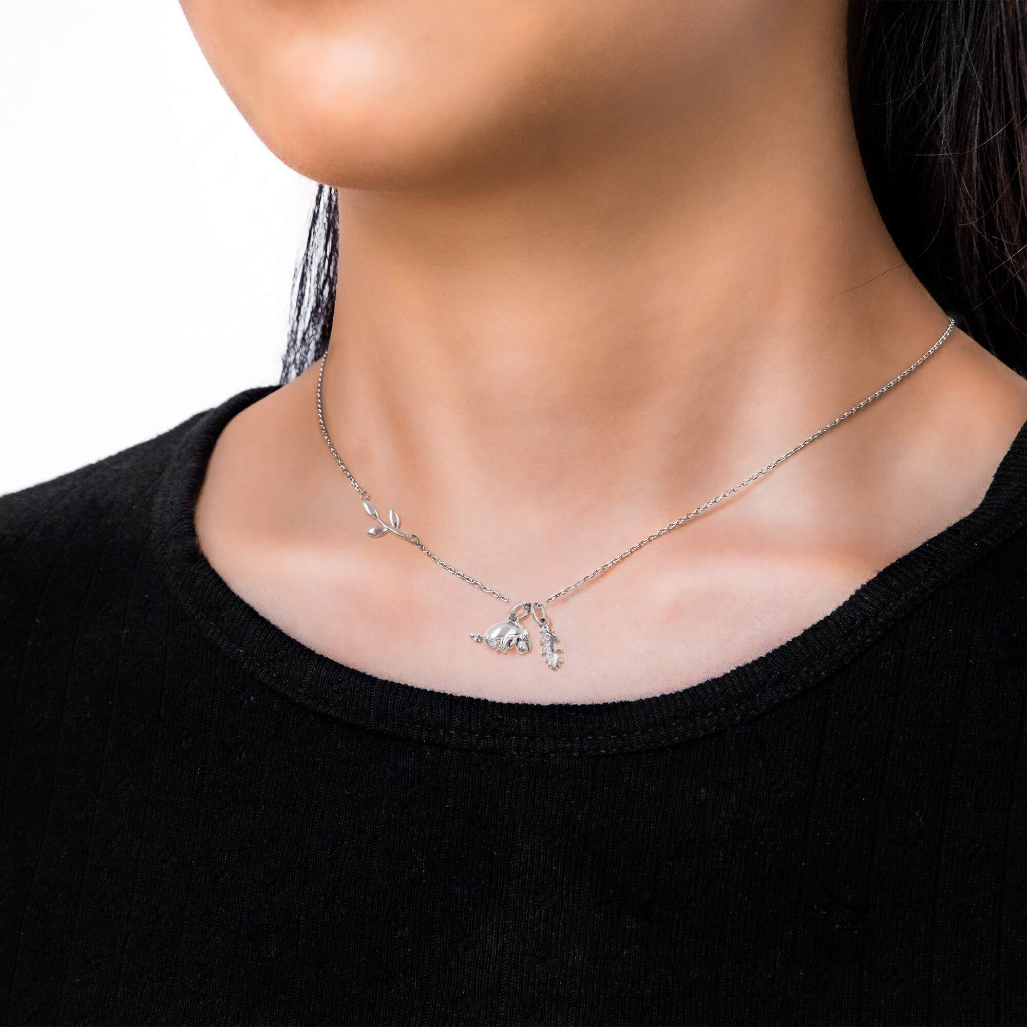 Disney Necklace Charm Diamante Thistle Leaf