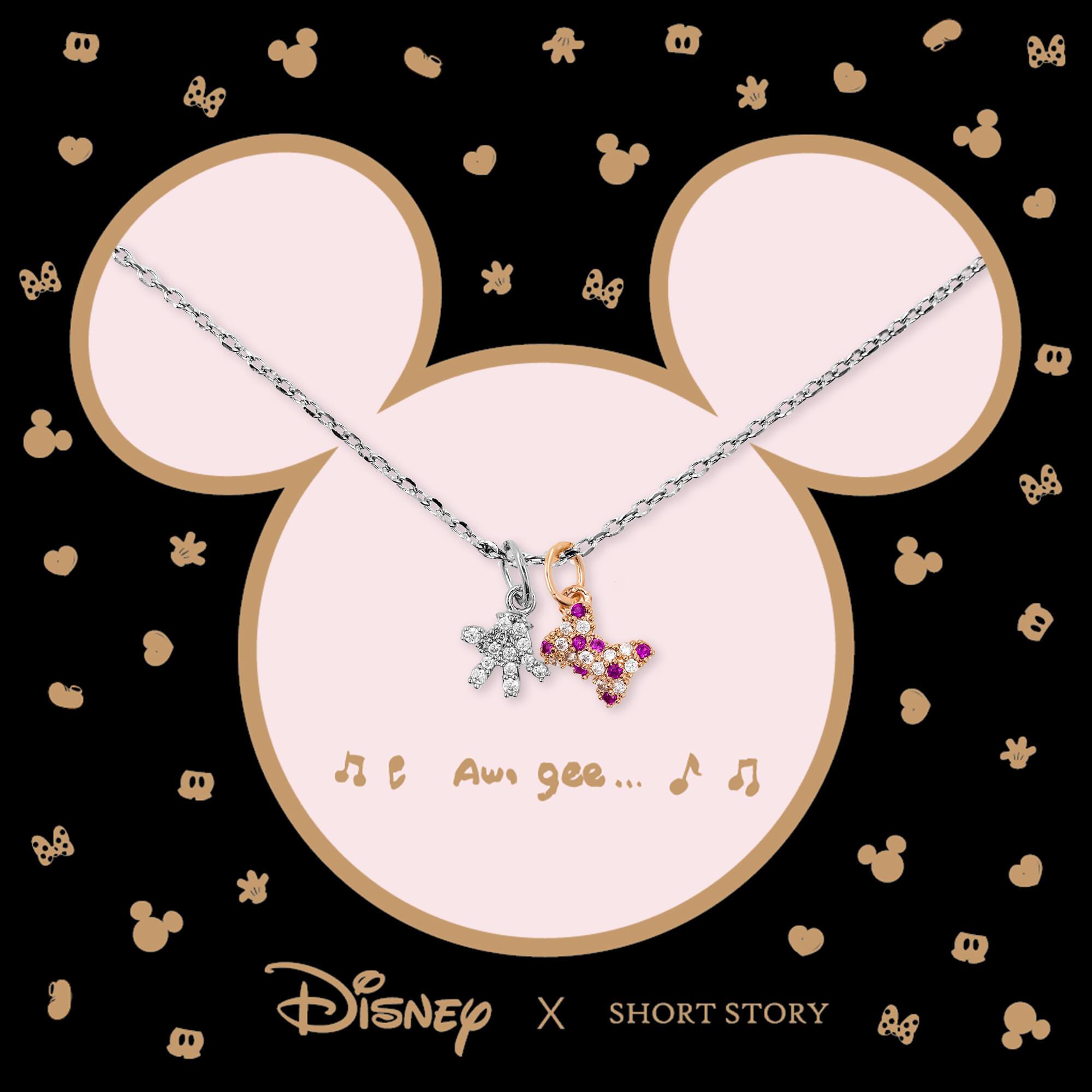 Disney Necklace Diamante Mickey Gloves & Bow