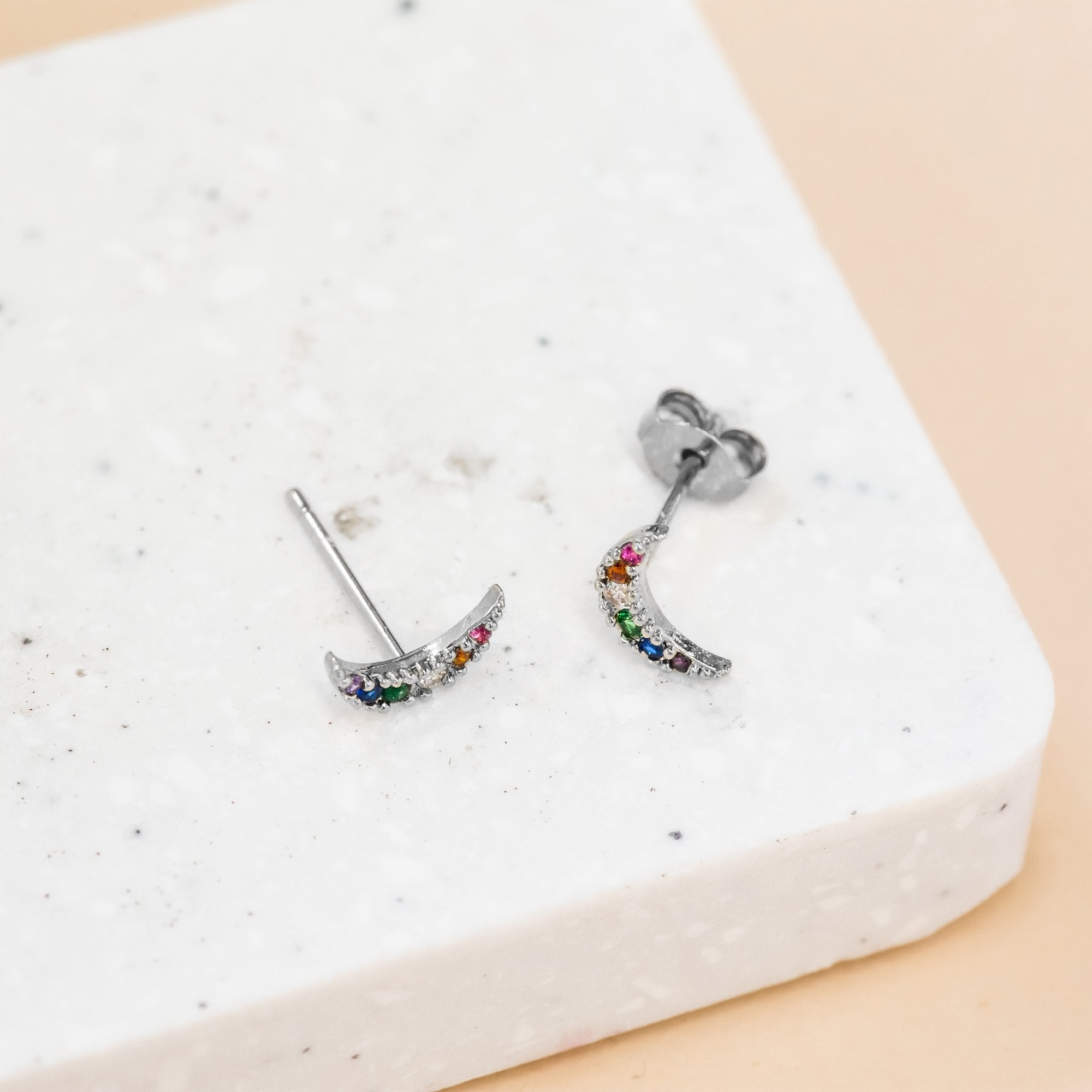 Earring Diamante Moon Rainbow