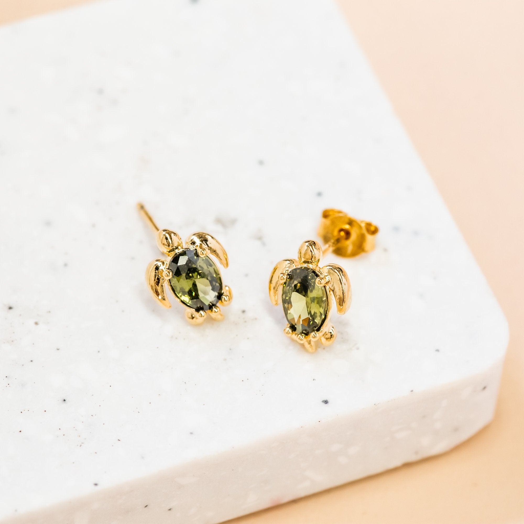 Earring Diamante Turtle Green