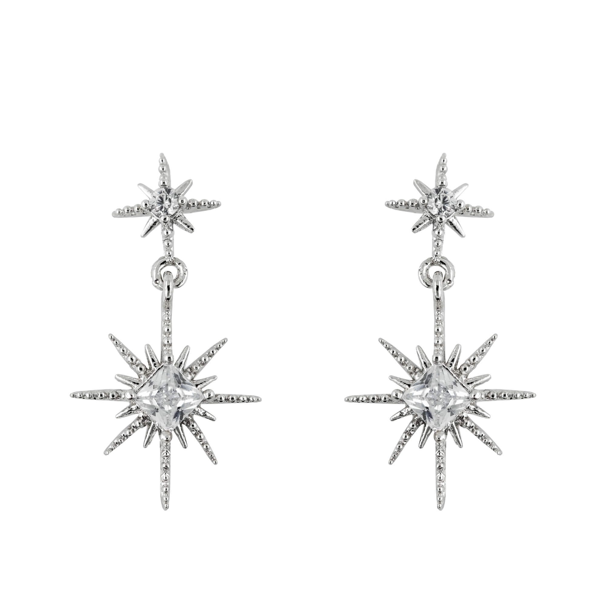 Drop Earring Diamante Morning Star Silver