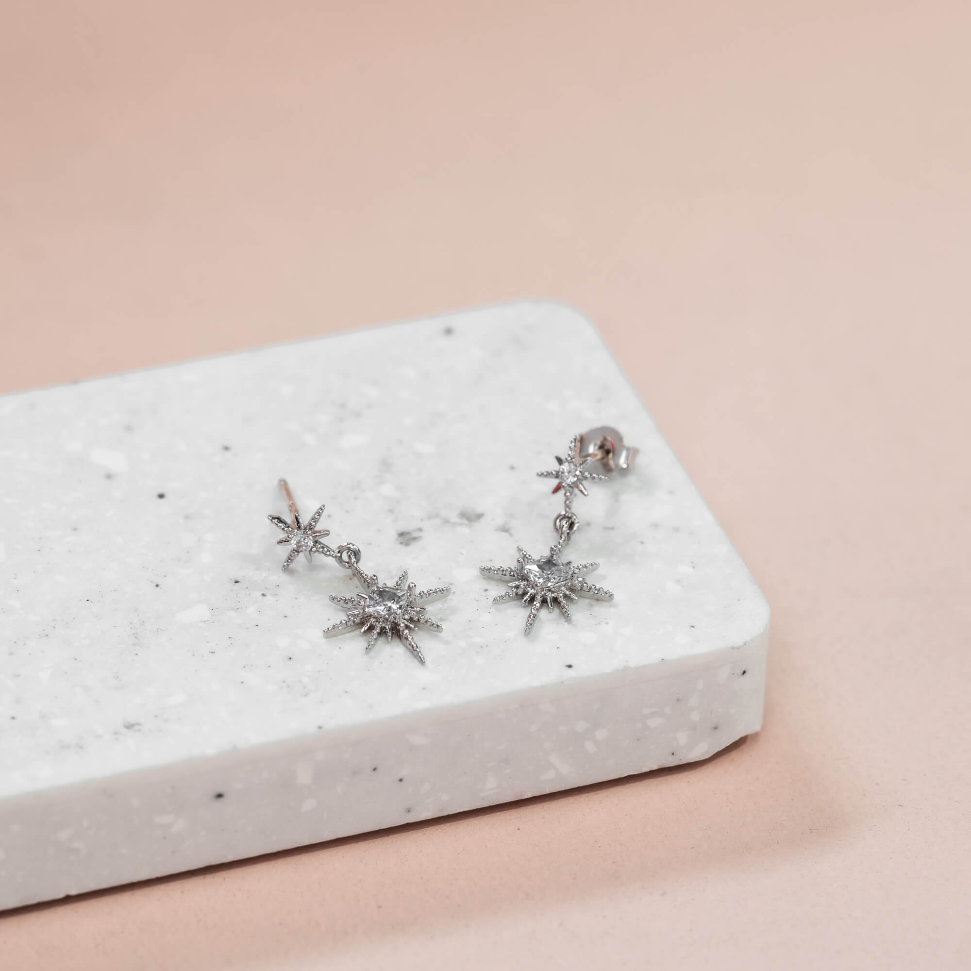 Drop Earring Diamante Morning Star Silver