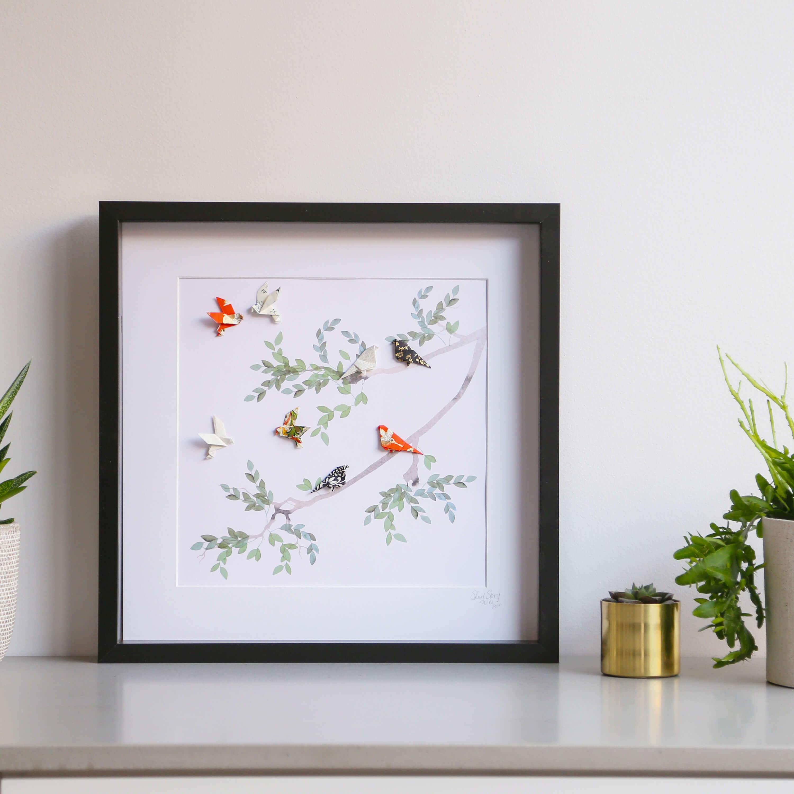 Large Black Frame Birds of Paradise Green