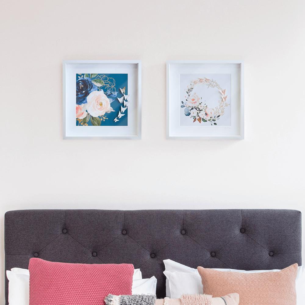 Large White Frame Floral Blue
