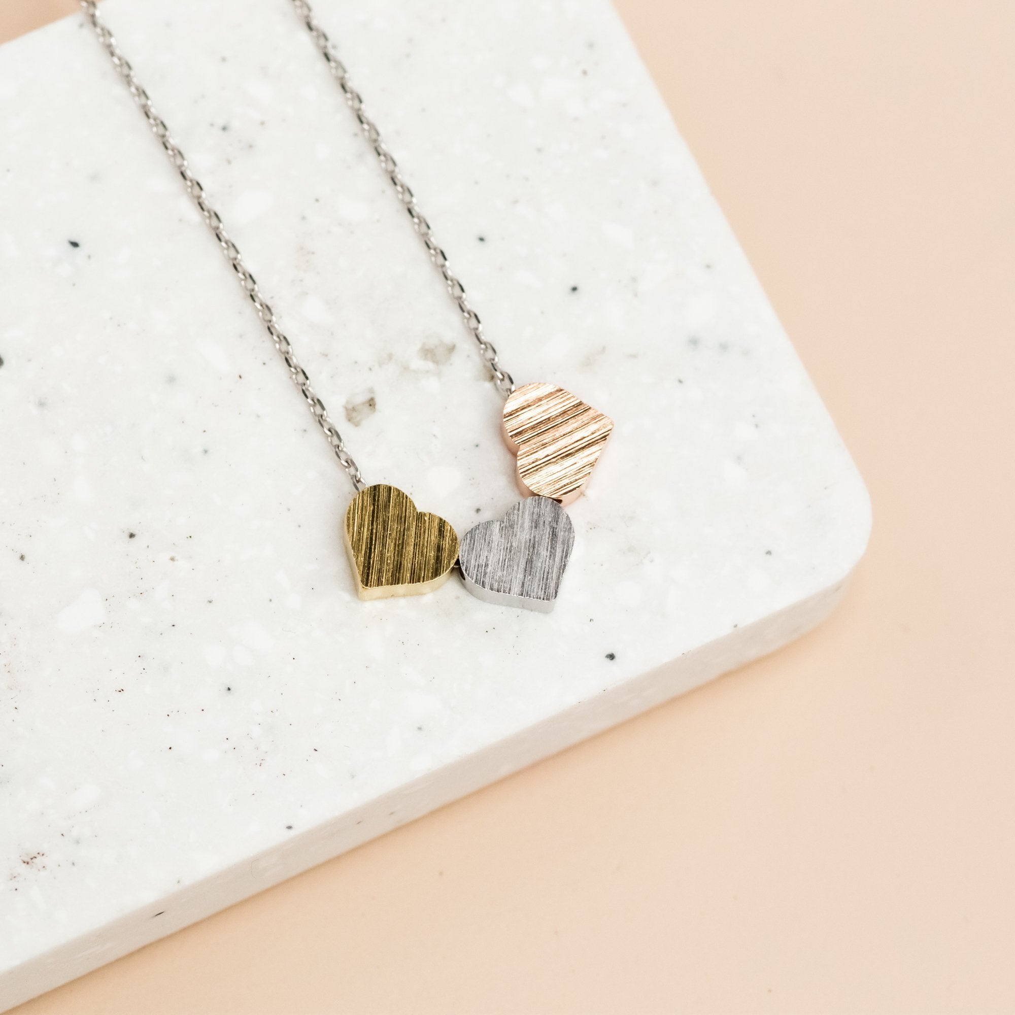Necklace Trio Solid Heart Silver