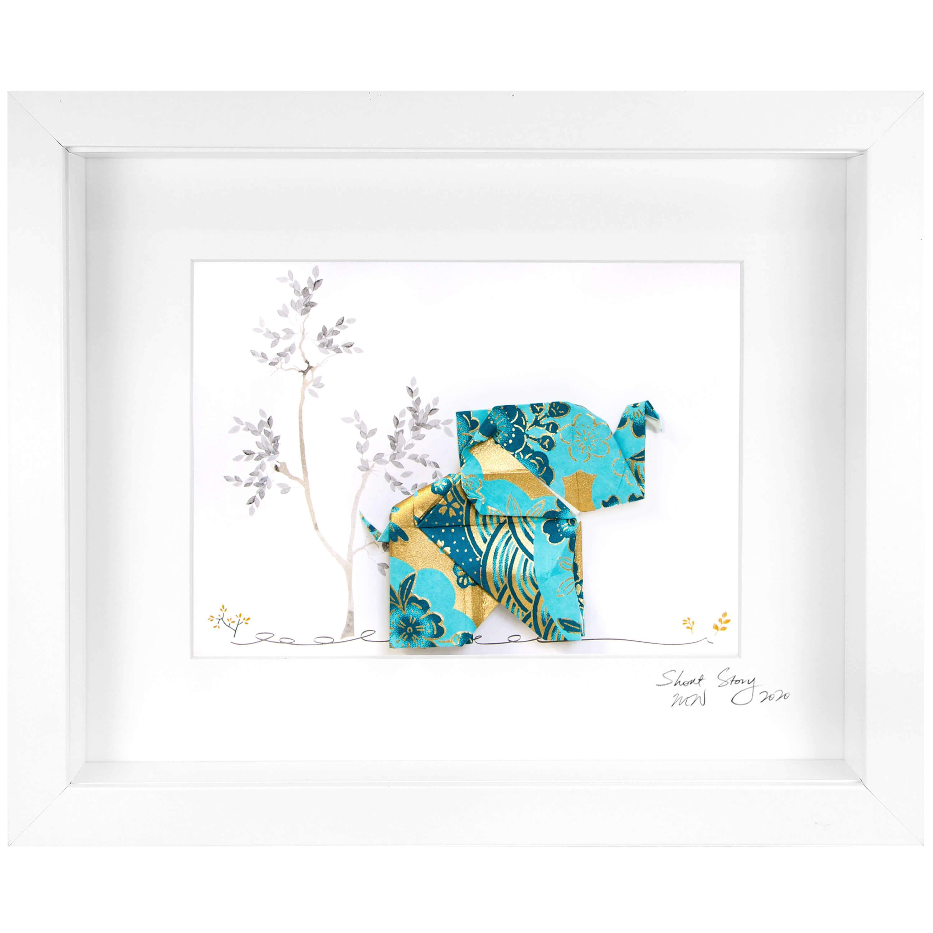 Small White Frame Happy Elephant Blue