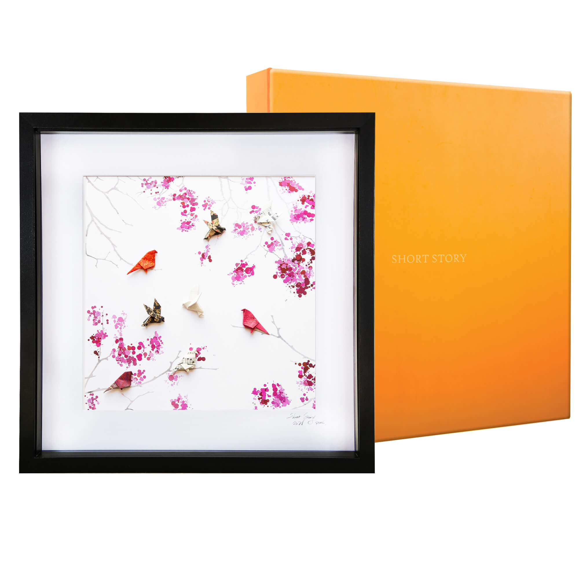 Large Black Frame Painted Cherry Blossom