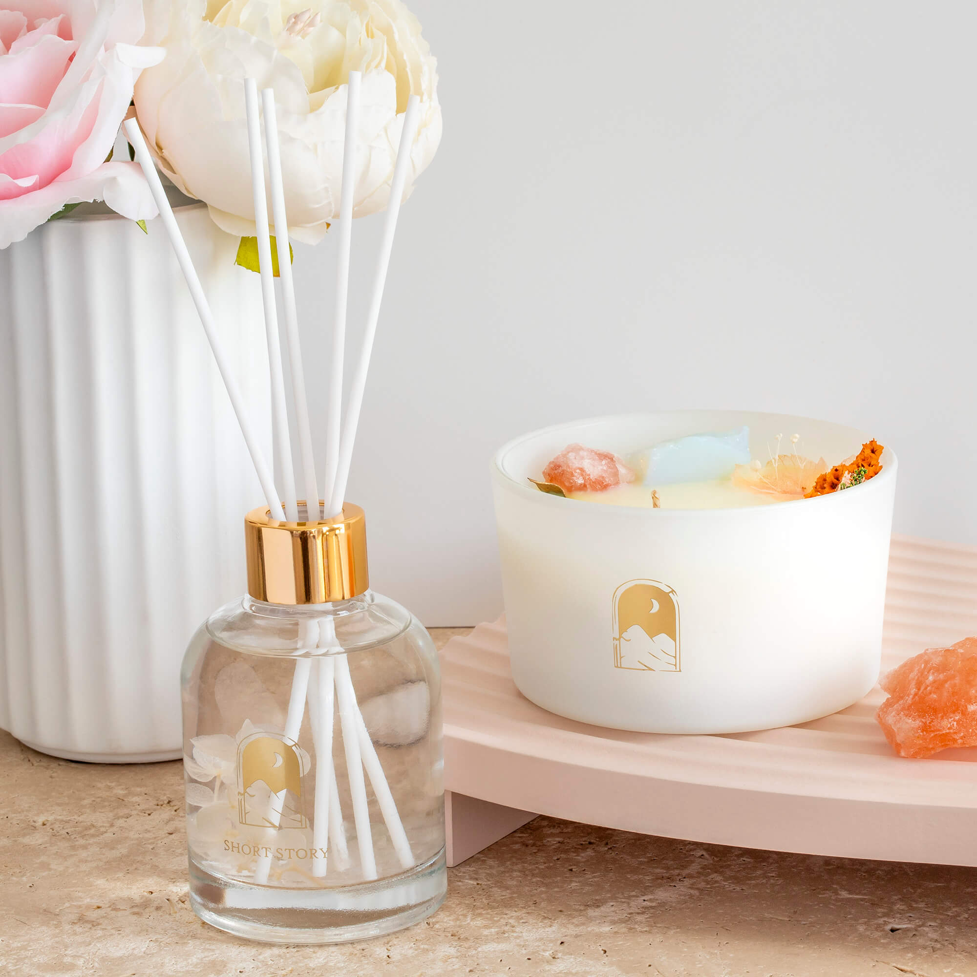Floral Crystal Candle Serenity Peach Blossom &amp; Vanilla
