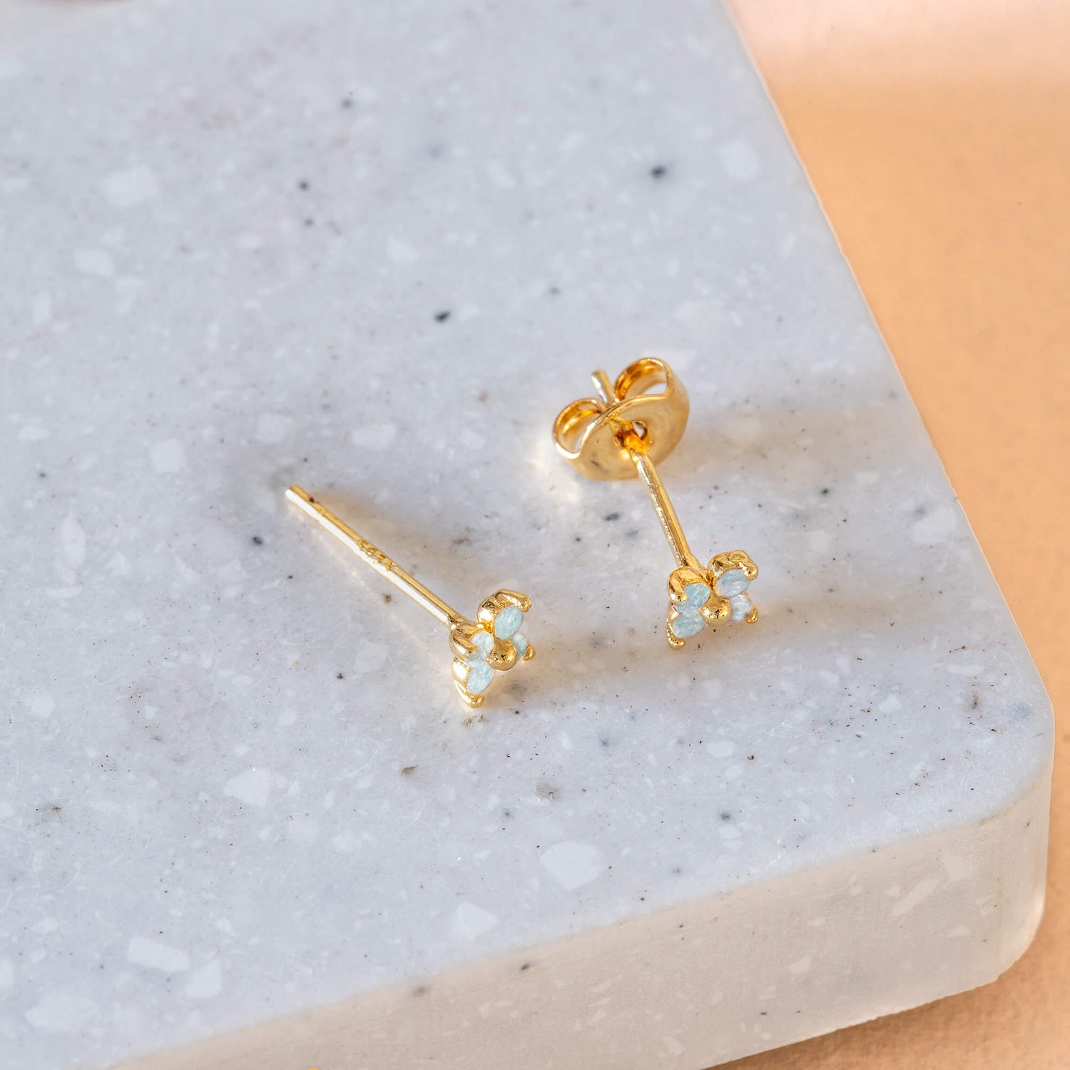 Earring Diamante Petite Petals Blue Gold