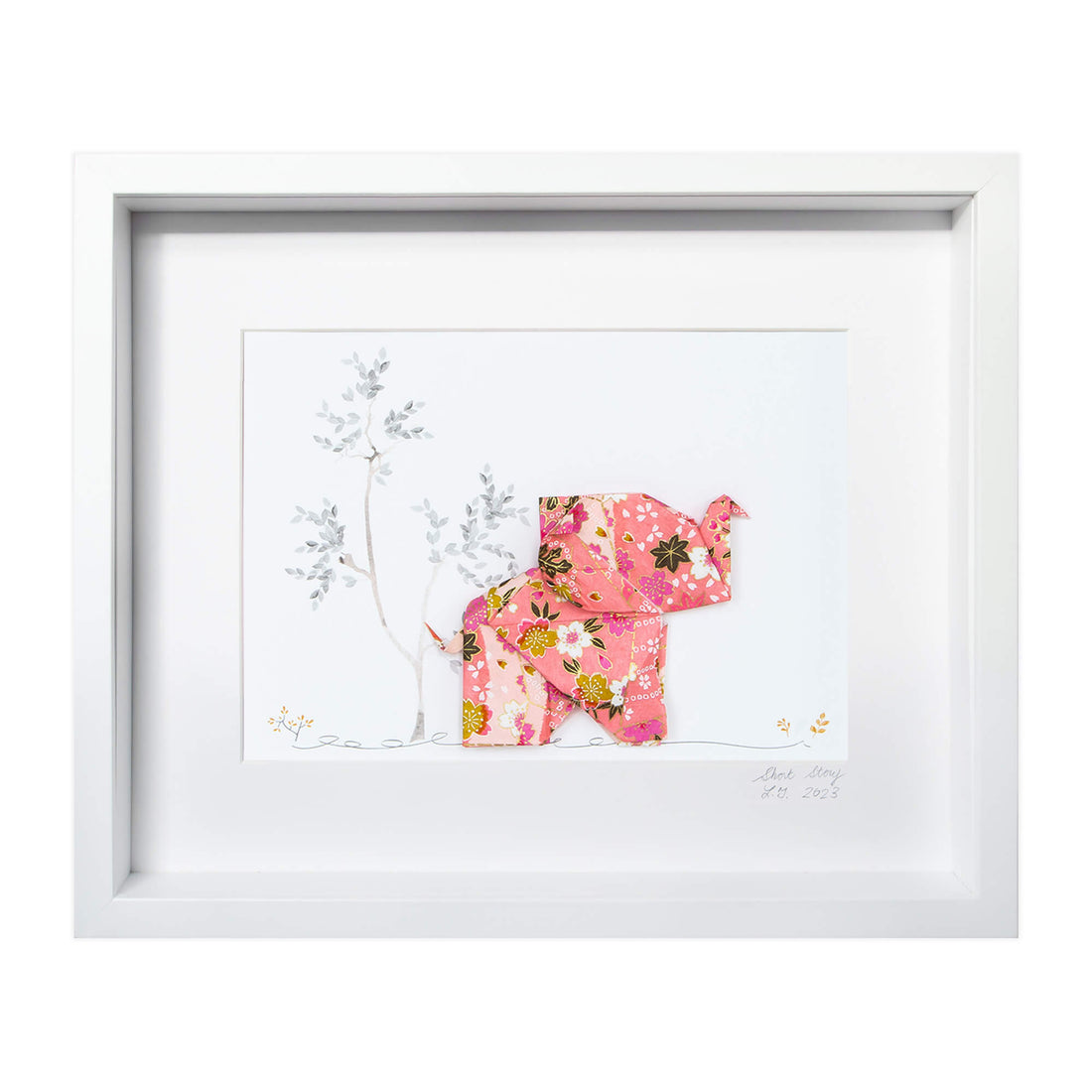 Small White Frame Happy Elephant Pink