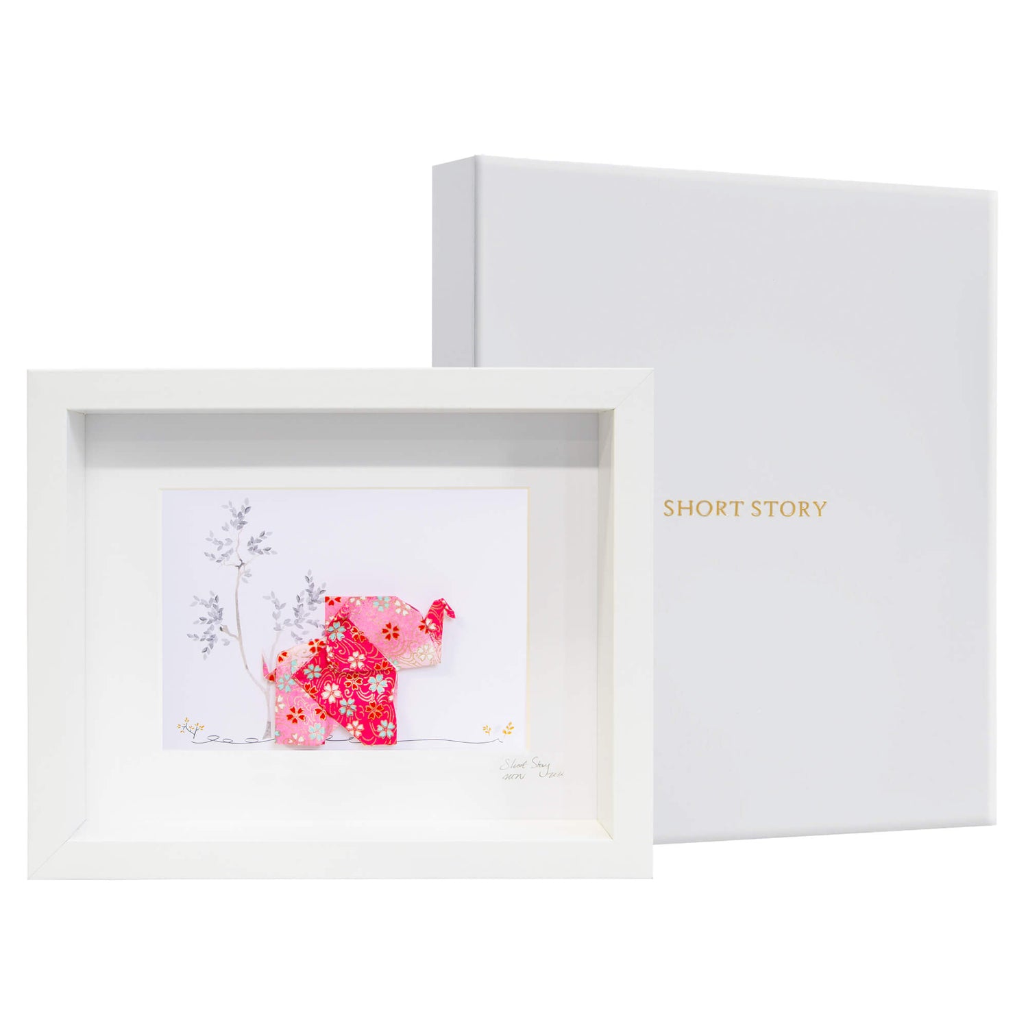 Small White Frame Happy Elephant Pink