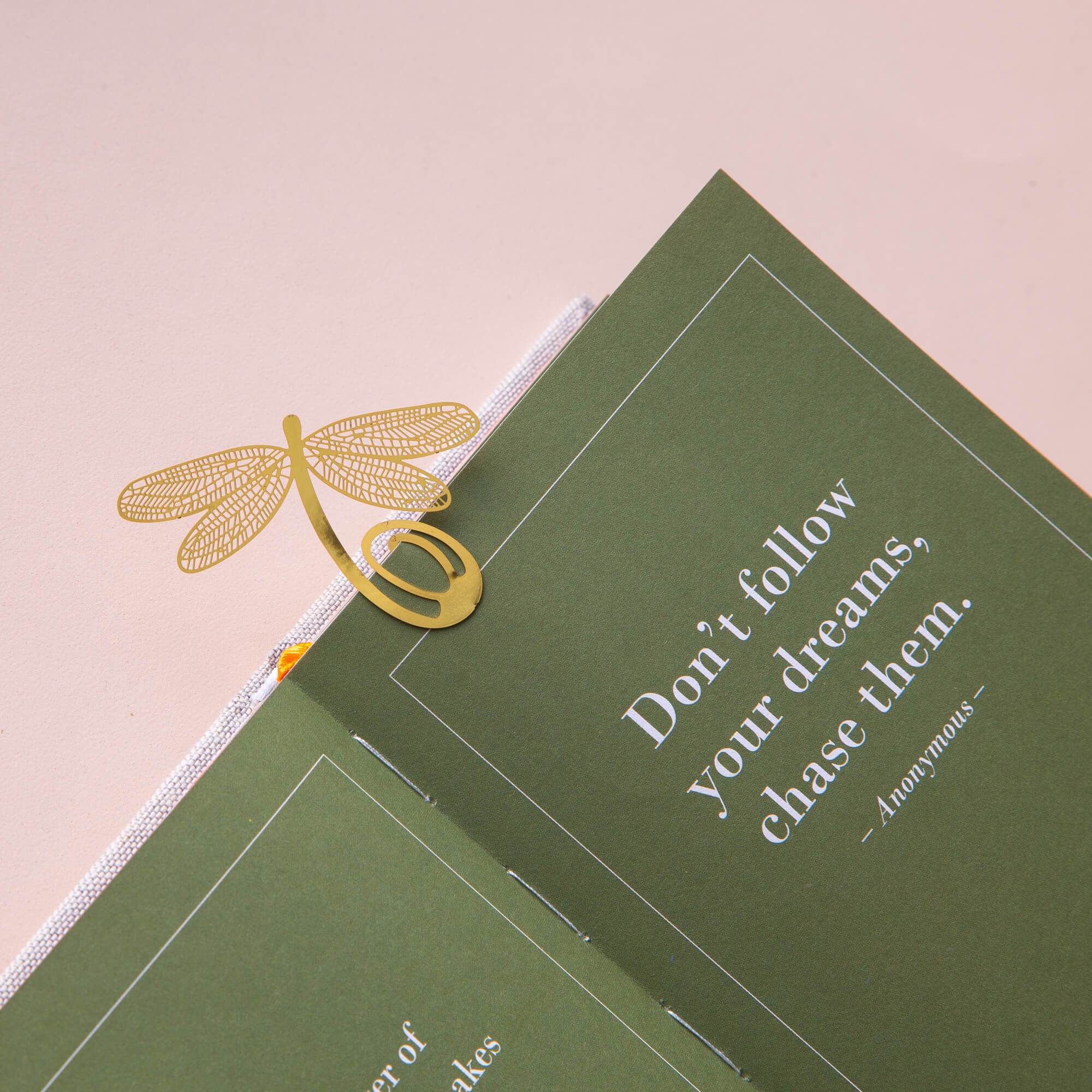 Gold Bookmarks Floral and Fauna Dragonfly