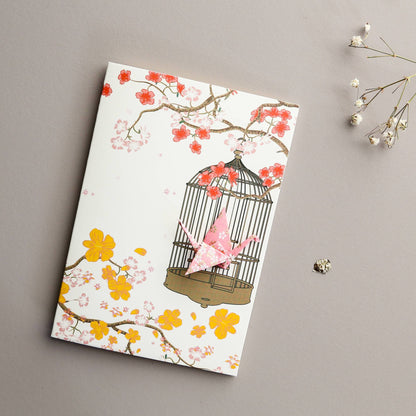 Card Crane in Cage Little Flowers Pink