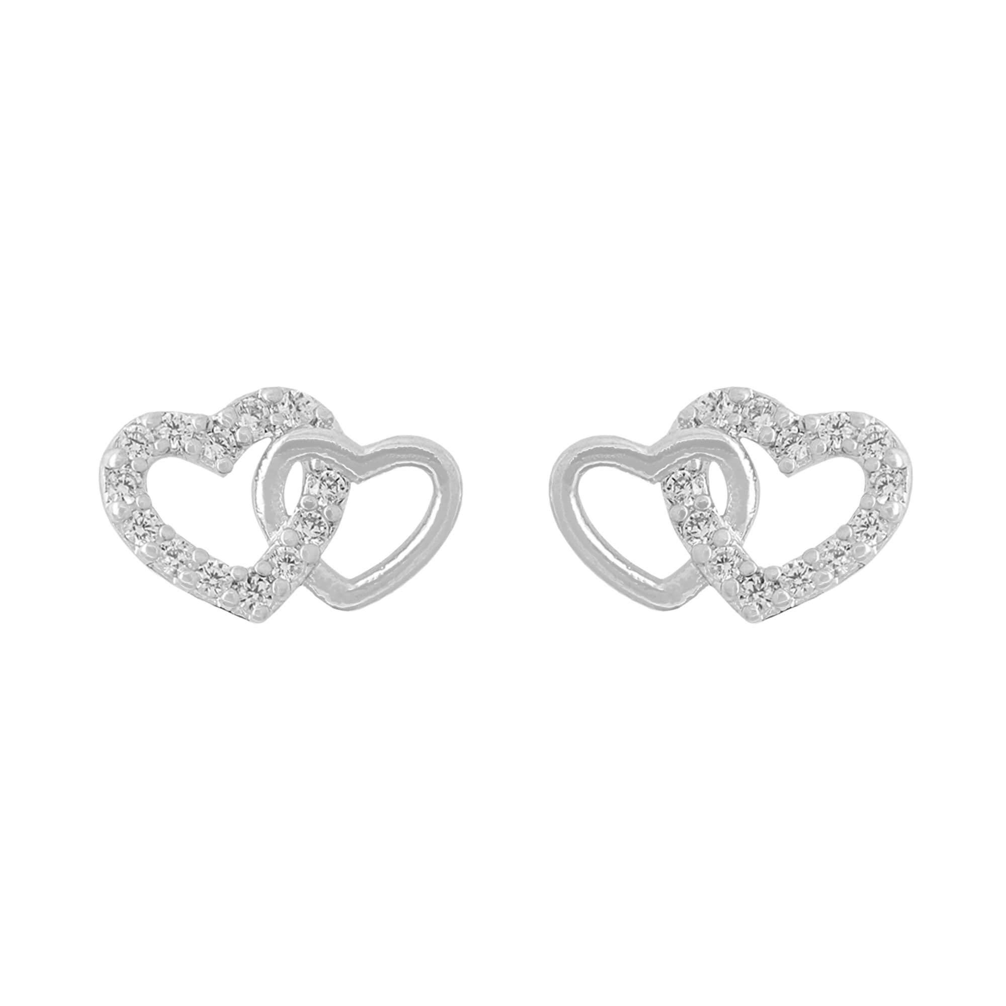 Earring Diamante Double Heart Stencil
