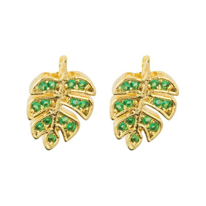 Earring Diamante Leaf Green