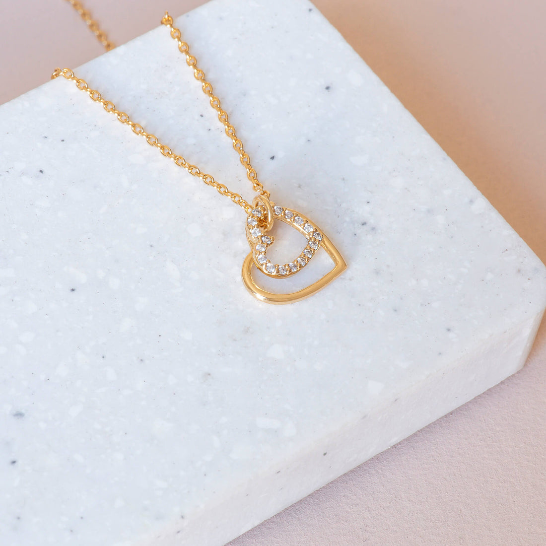 Necklace Diamante Double Heart Stencil