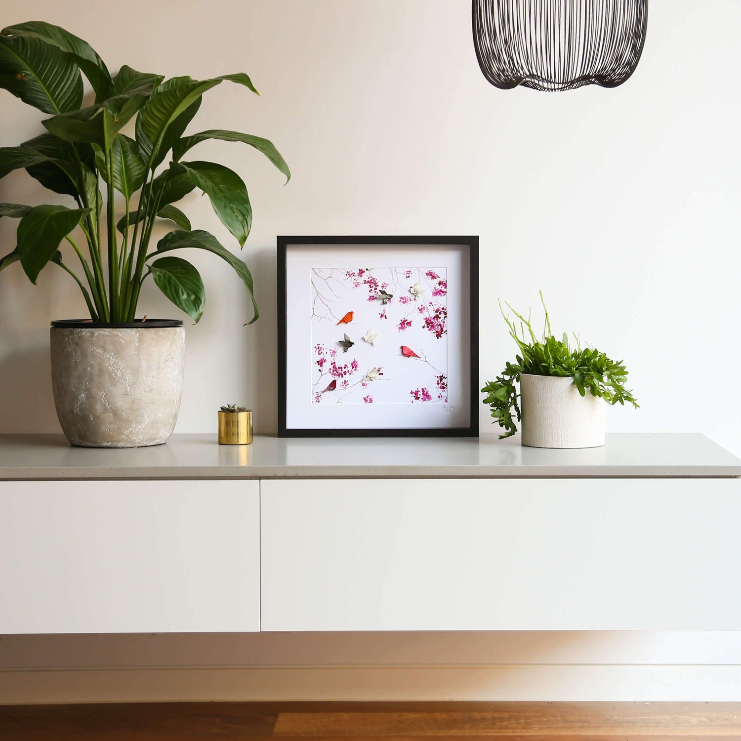 Large Black Frame Painted Cherry Blossom