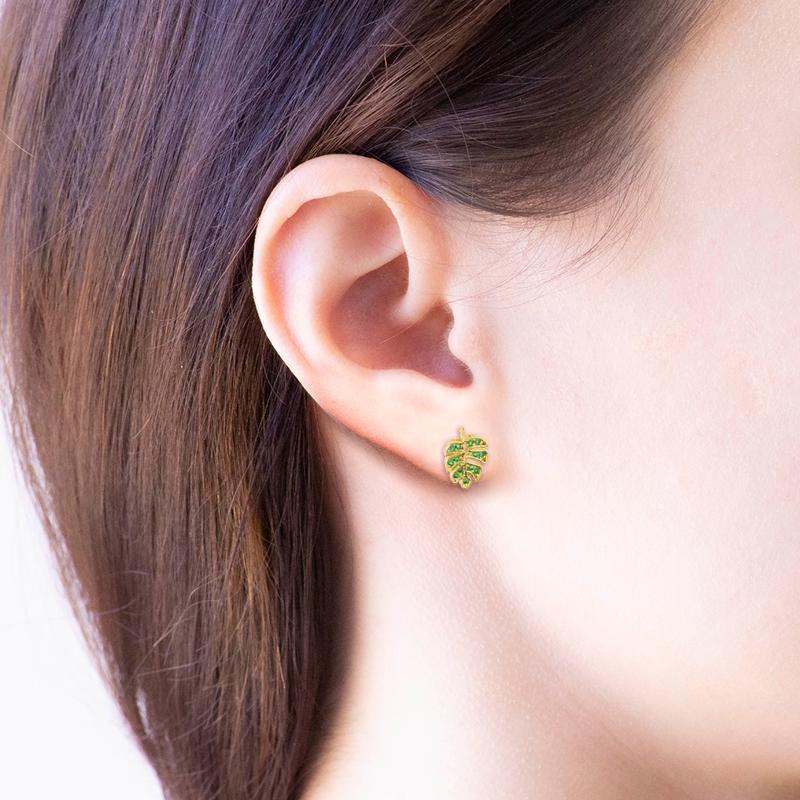 Earring Diamante Leaf Green
