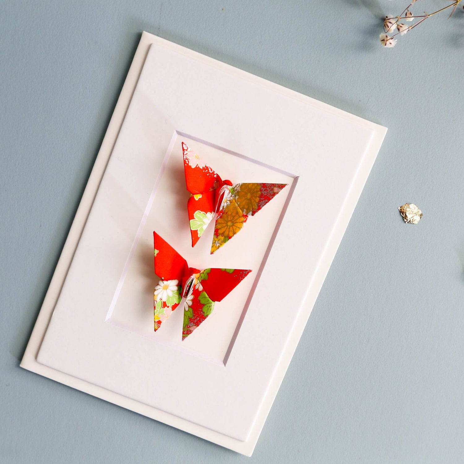 Card Twin Butterfly Flowers Red