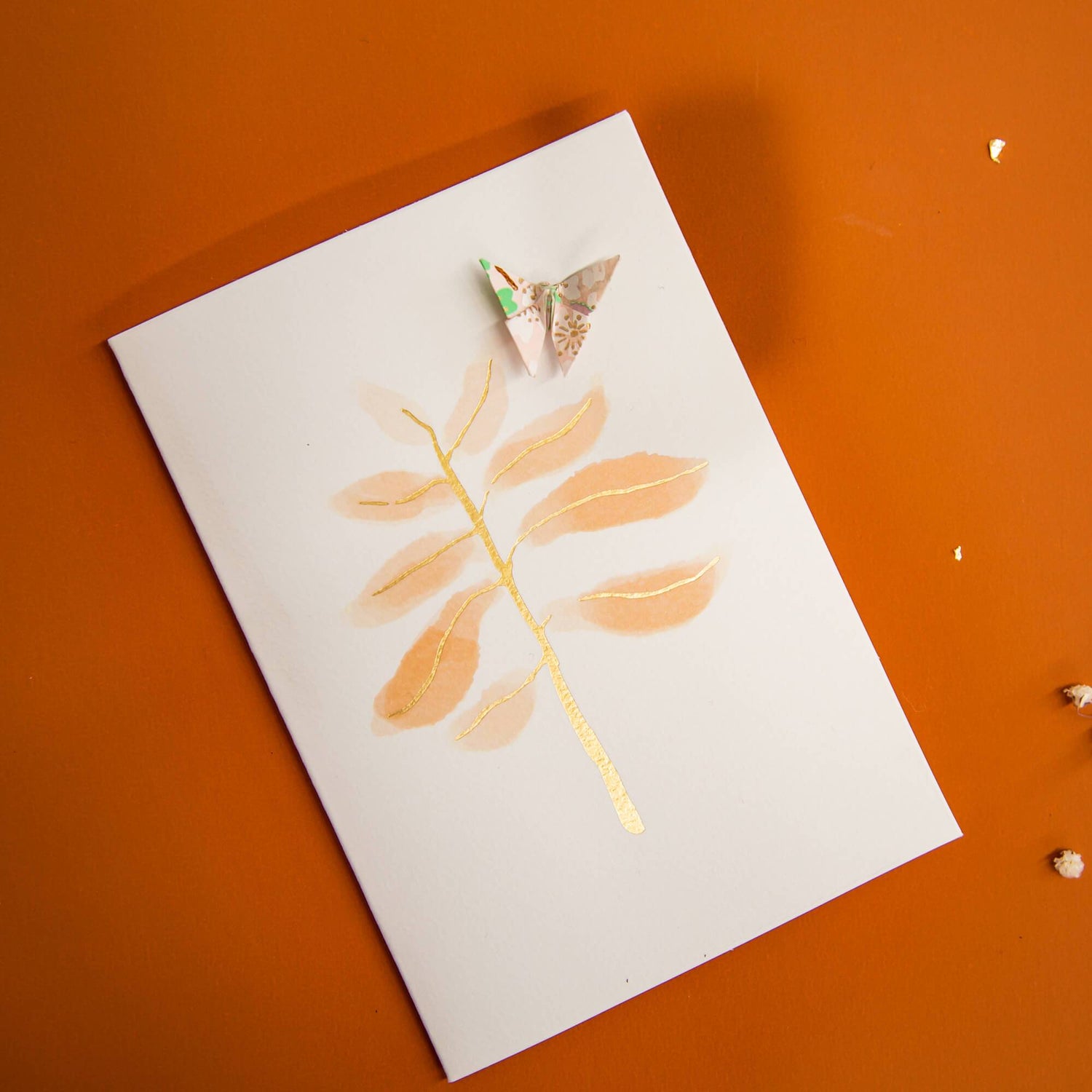 Card Watercolour Leaf Blush