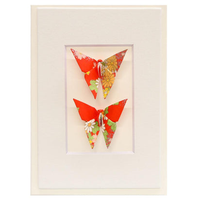 Card Twin Butterfly Flowers Red