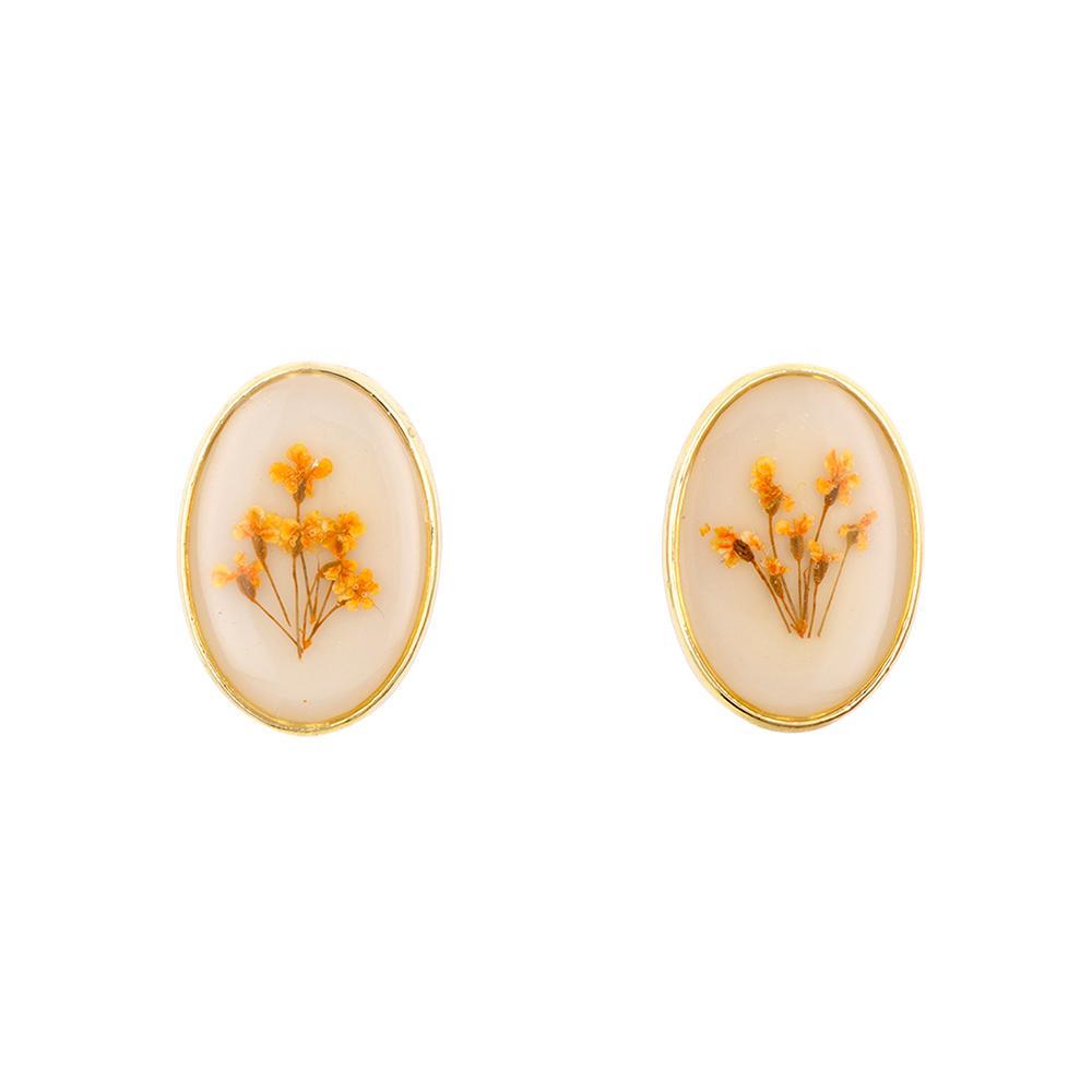 Big Oval Flower Orange Cream Earrings **