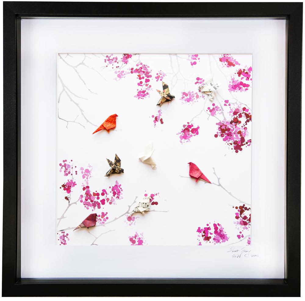 Large Black Frame Painted Cherry Blossom