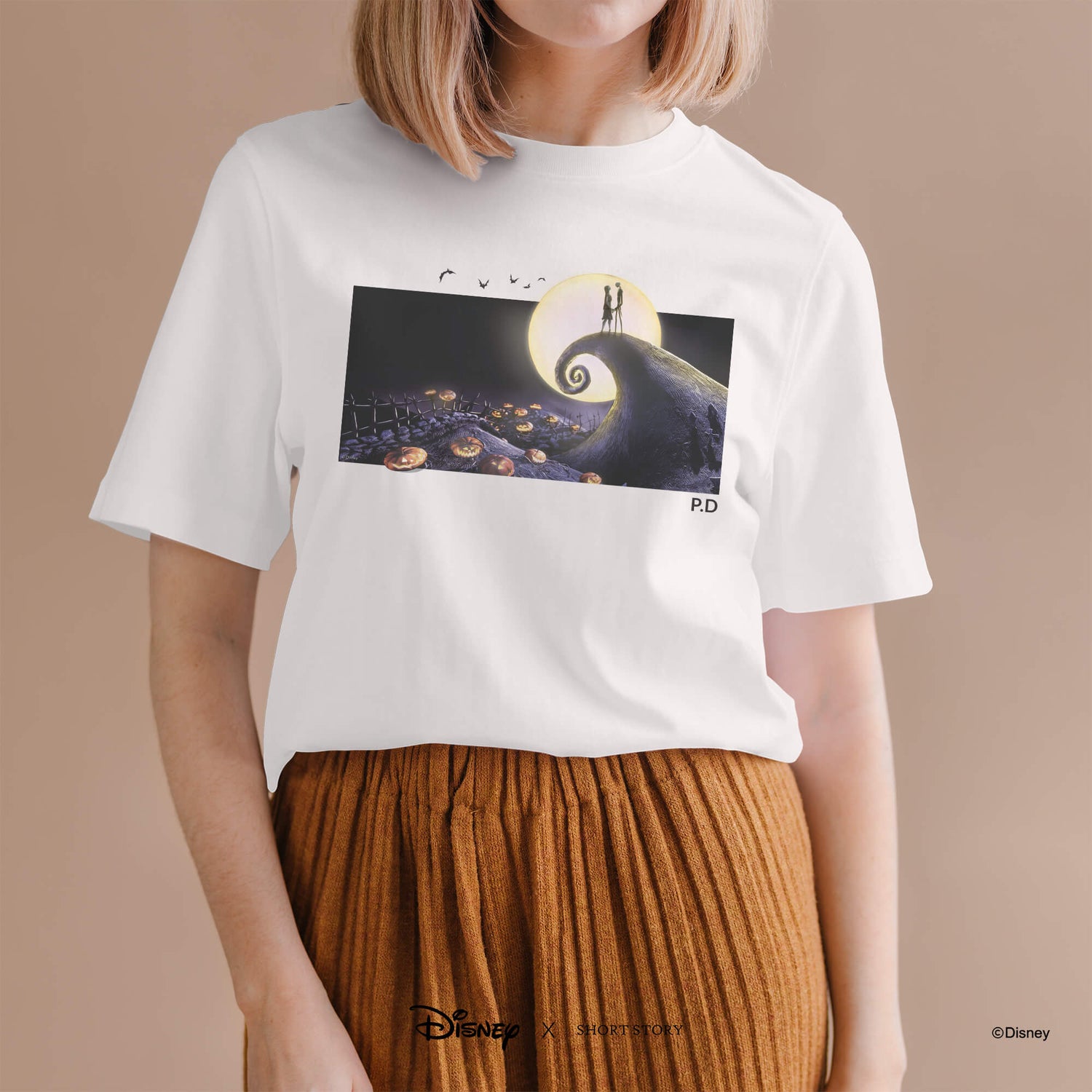 T-Shirt Print Nightmare Before Christmas Jack &amp; Sally Under the Moonlight