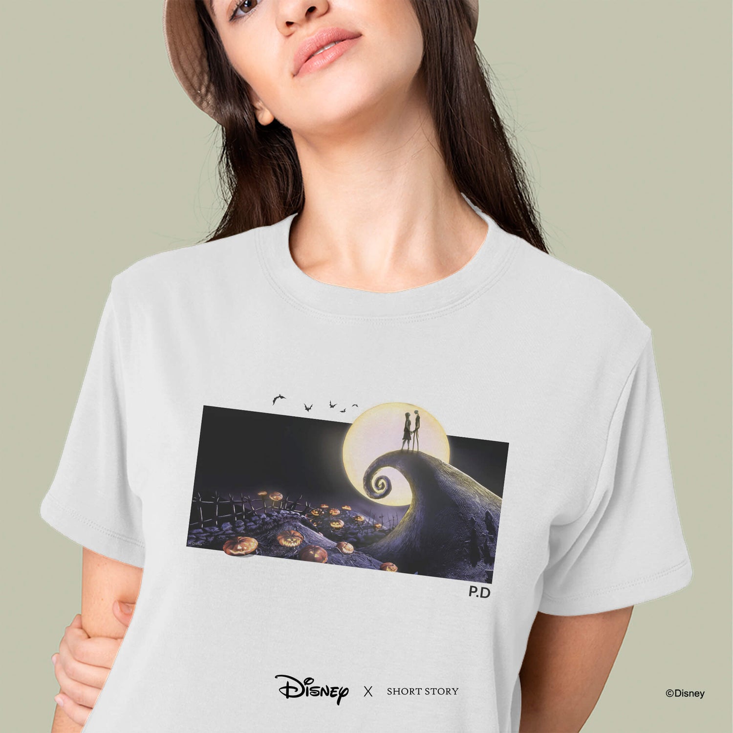 T-Shirt Print Nightmare Before Christmas Jack &amp; Sally Under the Moonlight