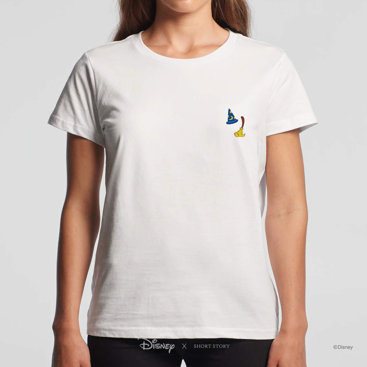 T-Shirt Embroidery Mickey Fantasia Wizard Hat &amp; Broom