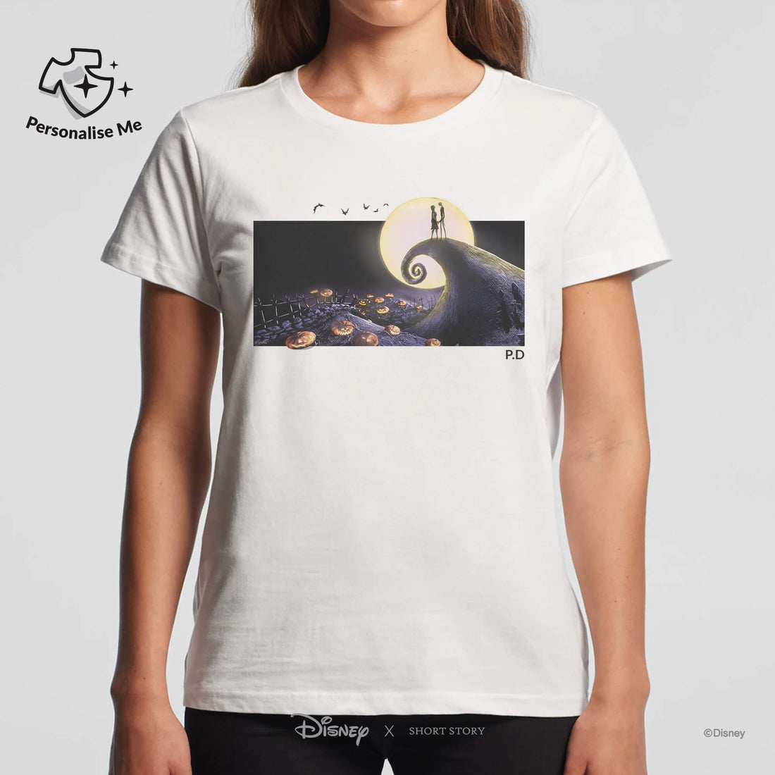 T-Shirt Print Nightmare Before Christmas Jack &amp; Sally Under the Moonlight