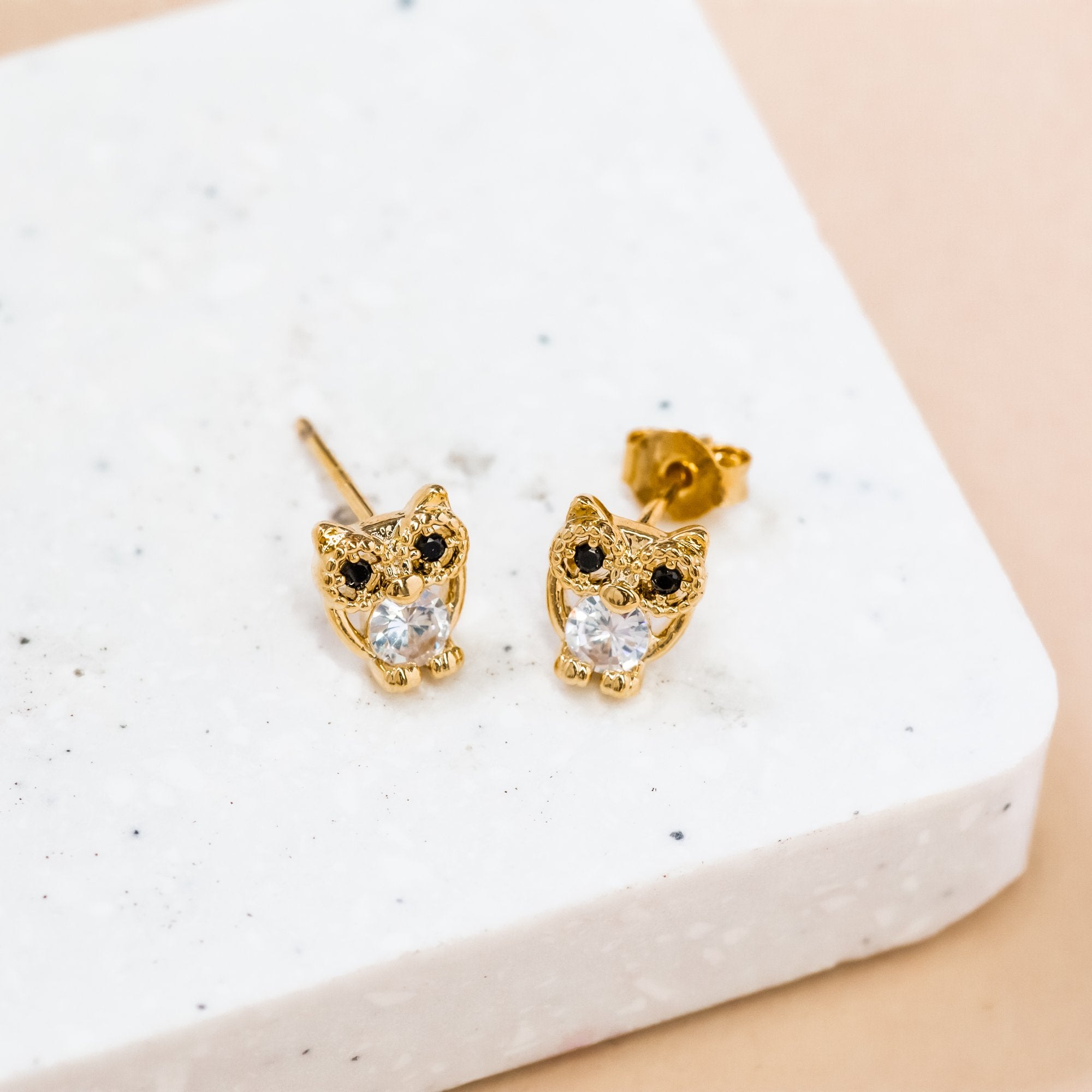 Earring Diamante Owl Gold