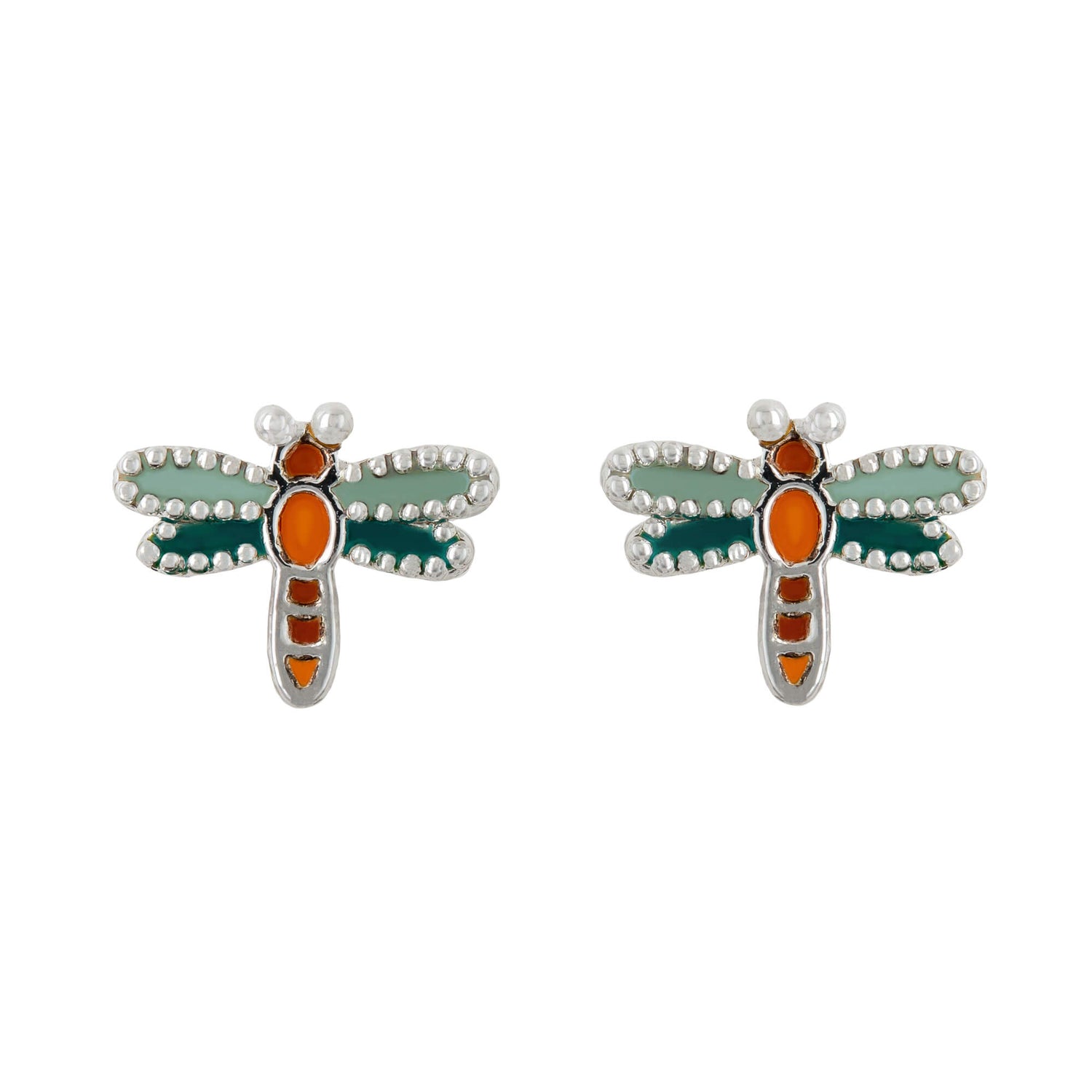 Earring Epoxy Dragonfly Orange Silver